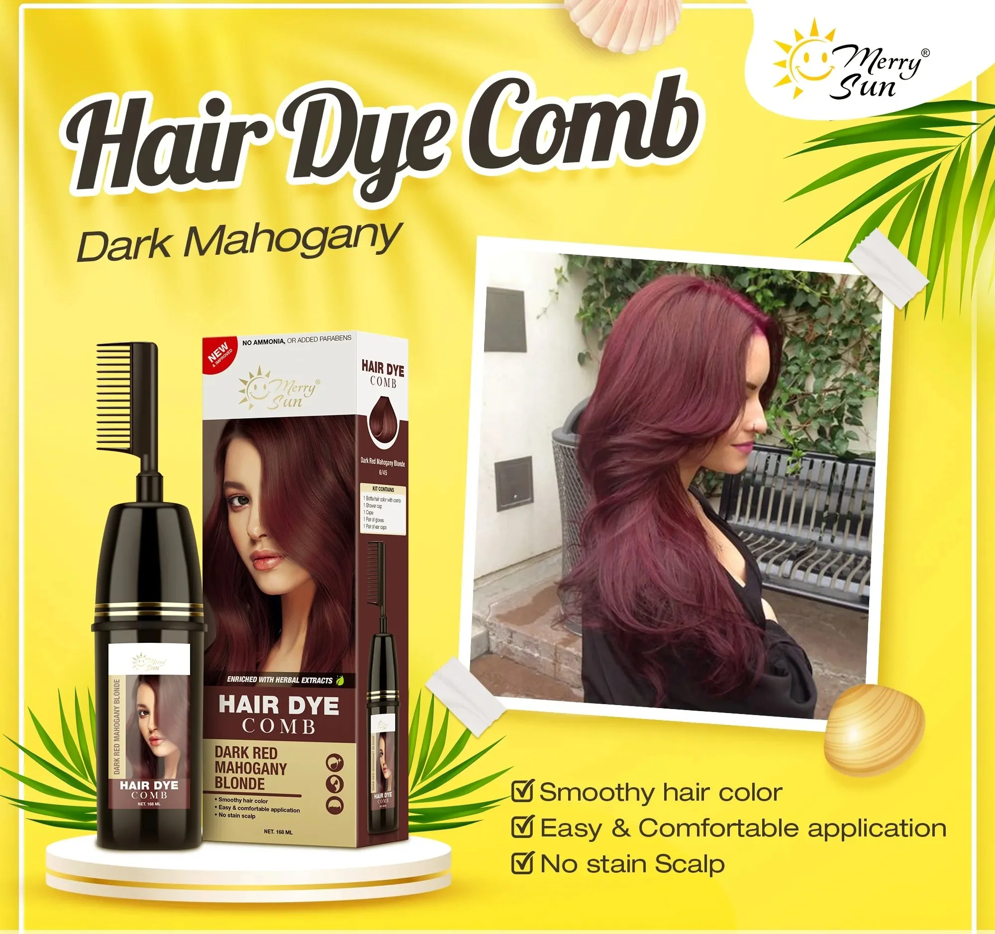 Merry Sun Permanent Hair Dye Comb Dark Red Mahogany Blonde - 168ml - Image 2