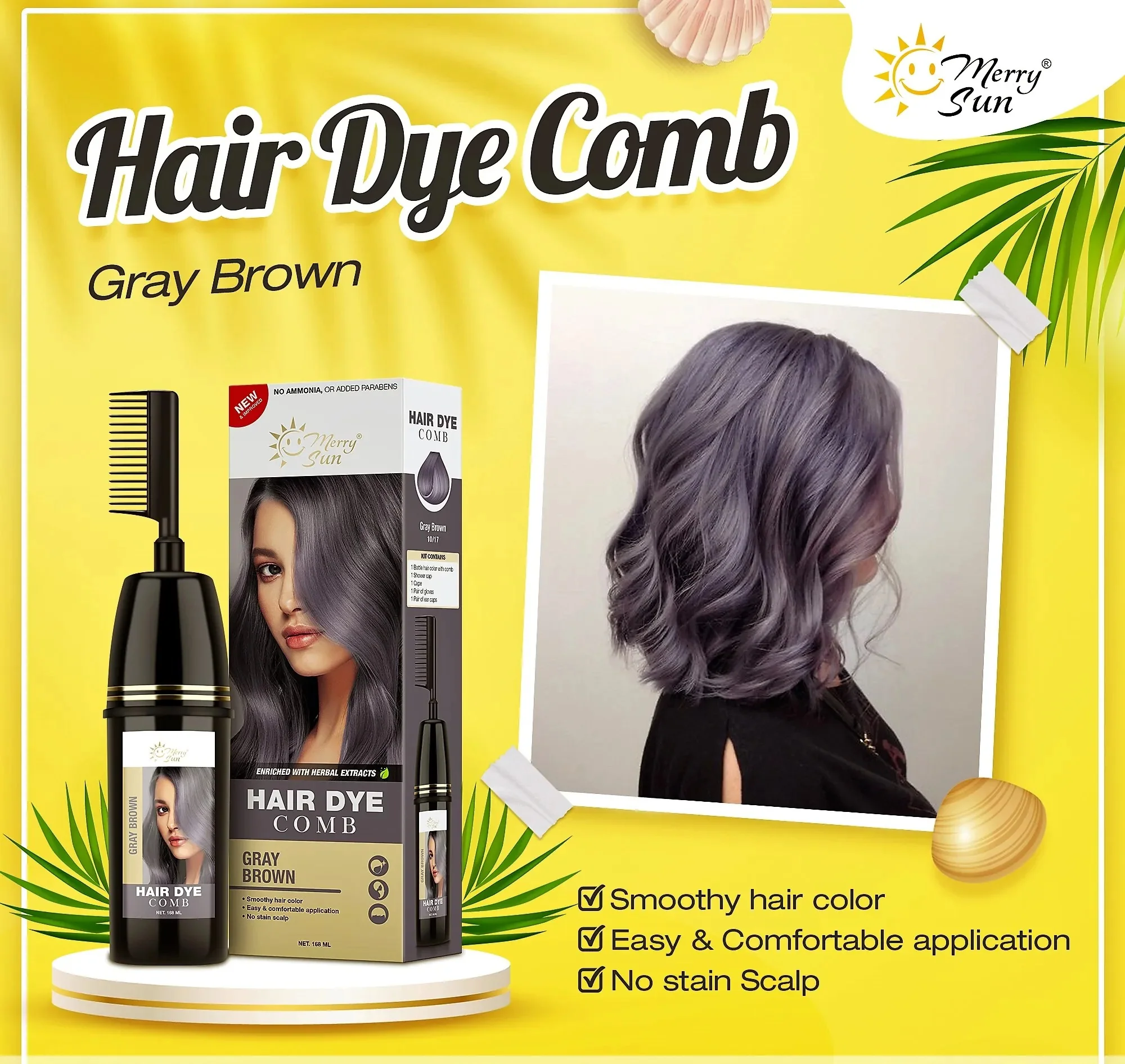 Merry Sun Permanent Hair Dye Comb Gray Brown - 168ml - Image 2