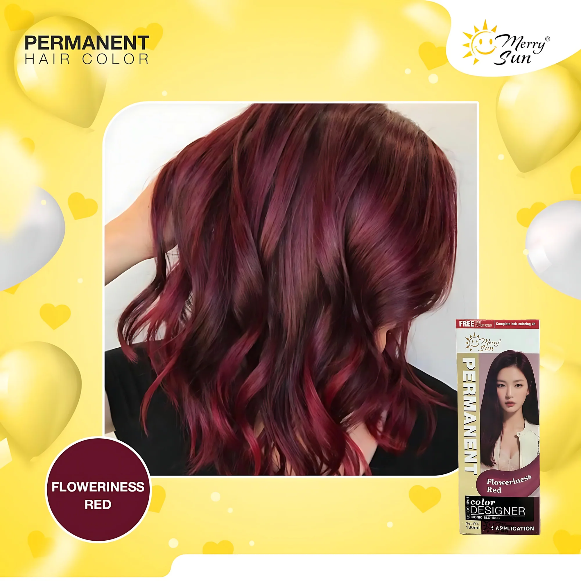 MerrySun Permanent Hair Color – Floweriness Red (Complete Coloring Kit, 130ml) - Image 3