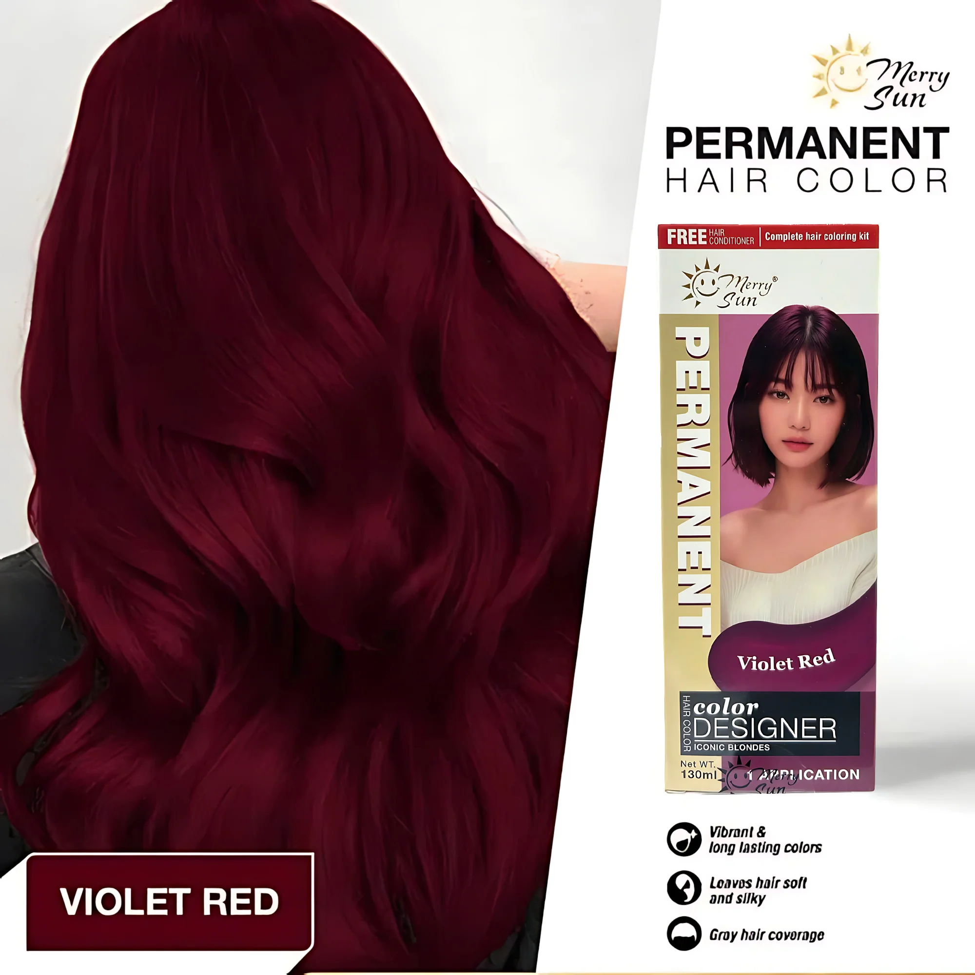 MerrySun Permanent Hair Color – Violet Red (Complete Hair Coloring Kit, 130mL) - Image 10