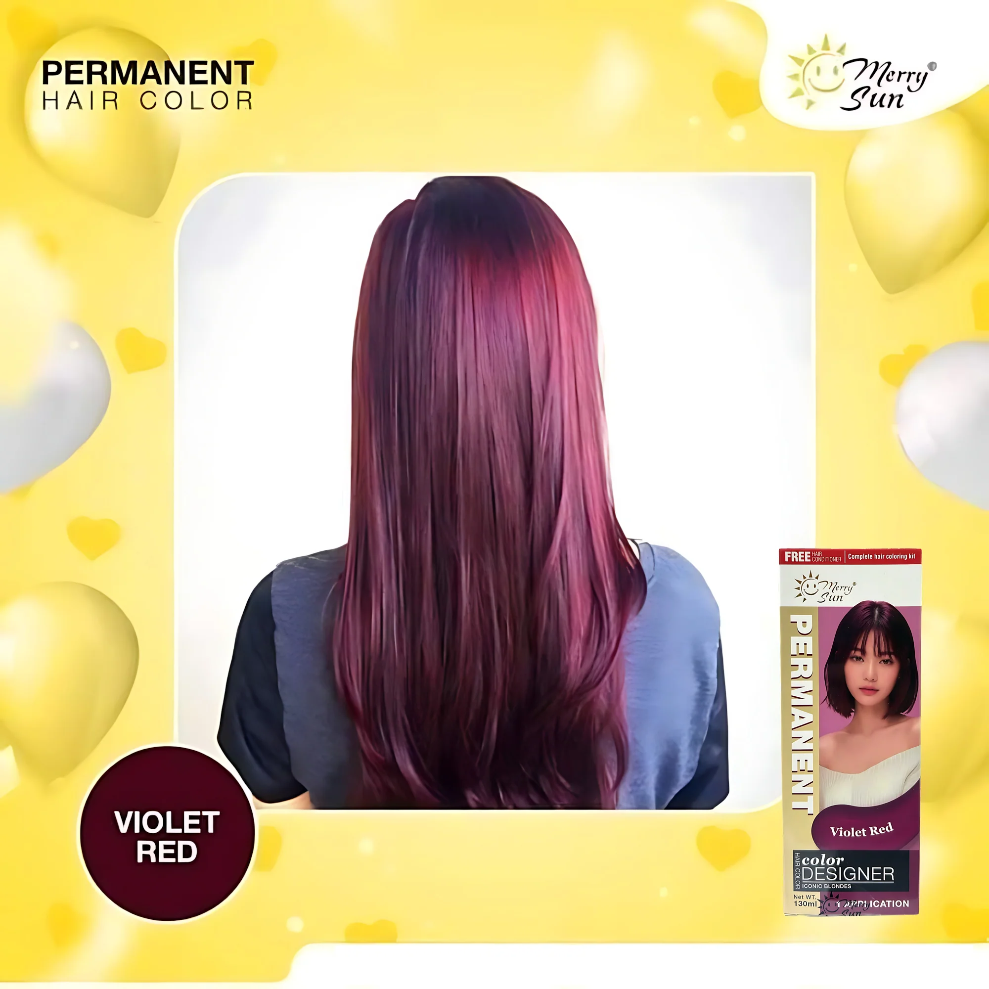 MerrySun Permanent Hair Color – Violet Red (Complete Hair Coloring Kit, 130mL) - Image 2