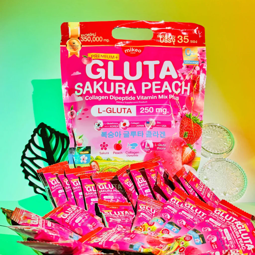 Mikeo Gluta Sakura Peach Collagen Dipeptide Vitamin Mix Plus - 35 Sachets × 10g - Image 3