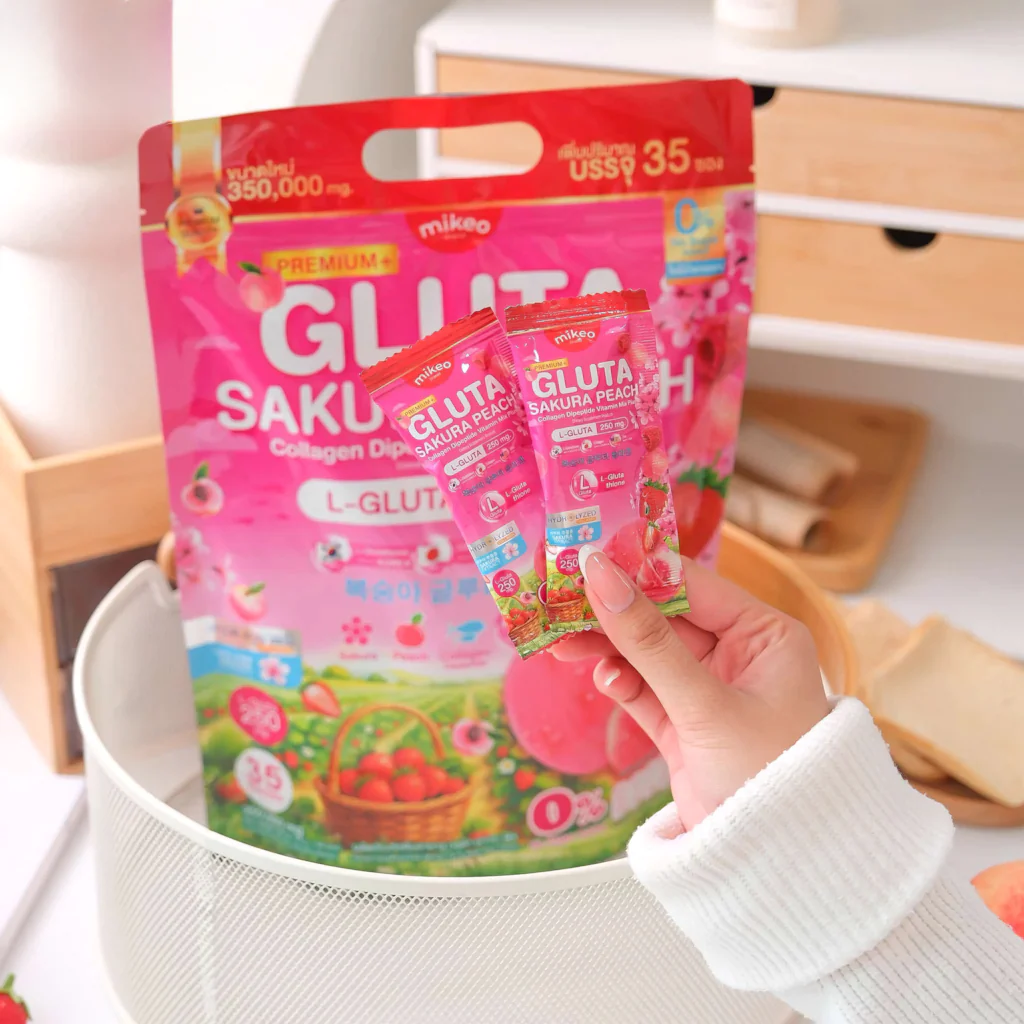 Mikeo Gluta Sakura Peach Collagen Dipeptide Vitamin Mix Plus - 35 Sachets × 10g - Image 4