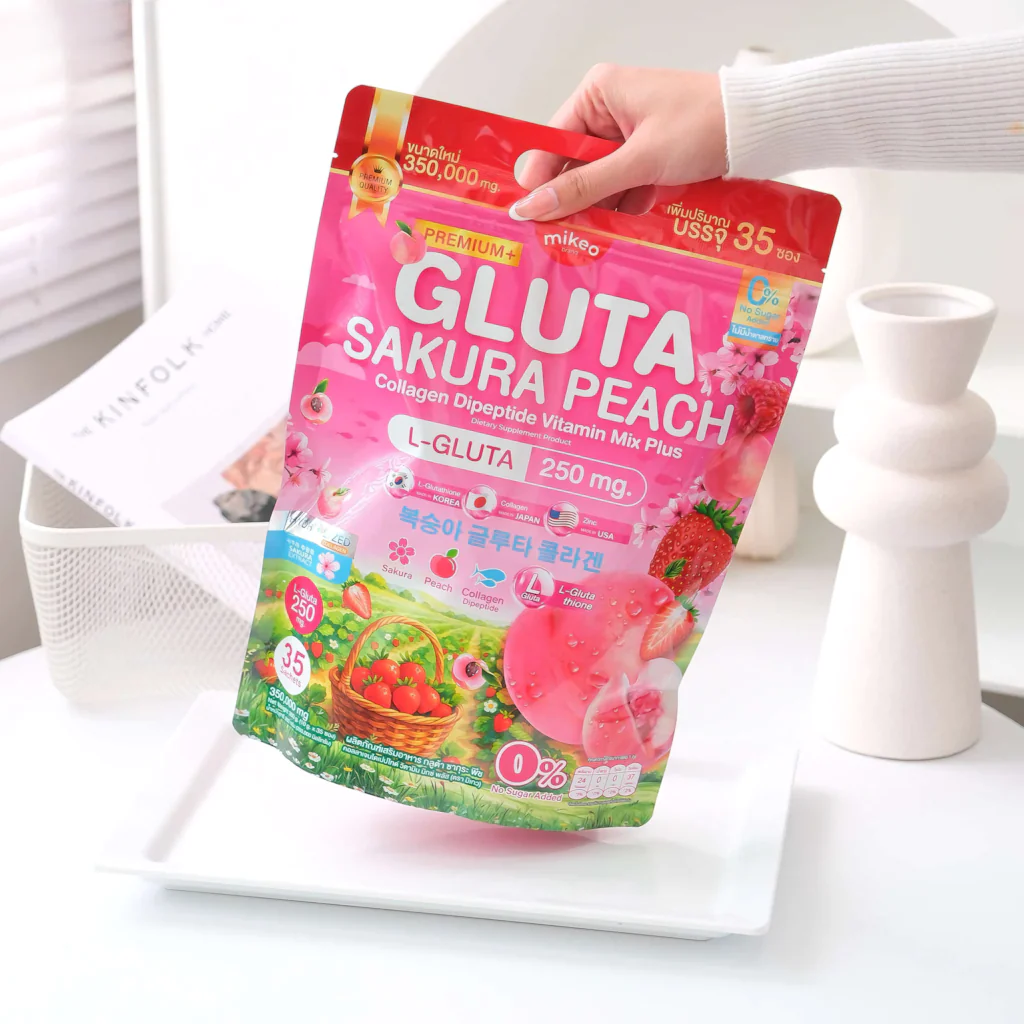 Mikeo Gluta Sakura Peach Collagen Dipeptide Vitamin Mix Plus - 35 Sachets × 10g - Image 5