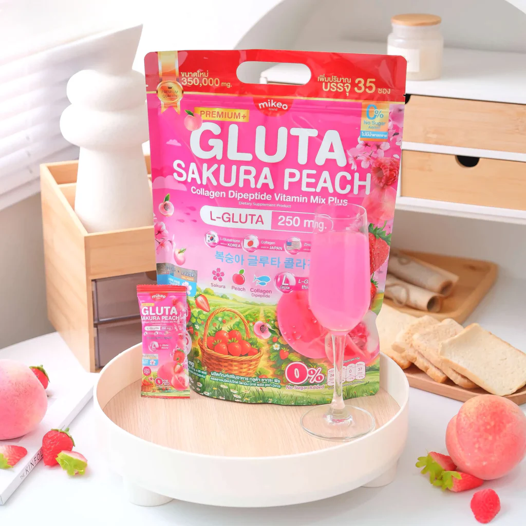 Mikeo Gluta Sakura Peach Collagen Dipeptide Vitamin Mix Plus - 35 Sachets × 10g - Image 6