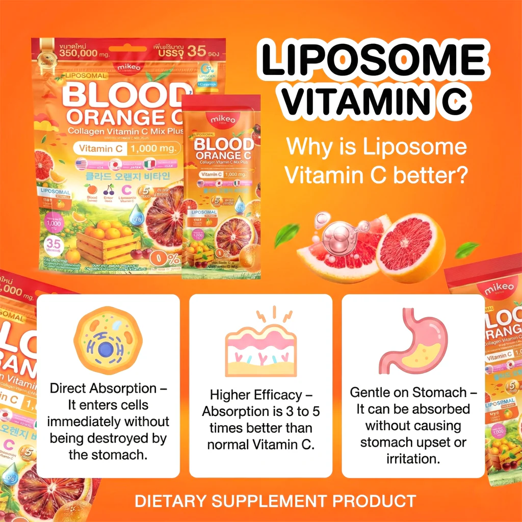 Mikeo Liposomal Blood Orange C Collagen Vitamin C Mix Plus - 30 Sachets x 15g - Image 3