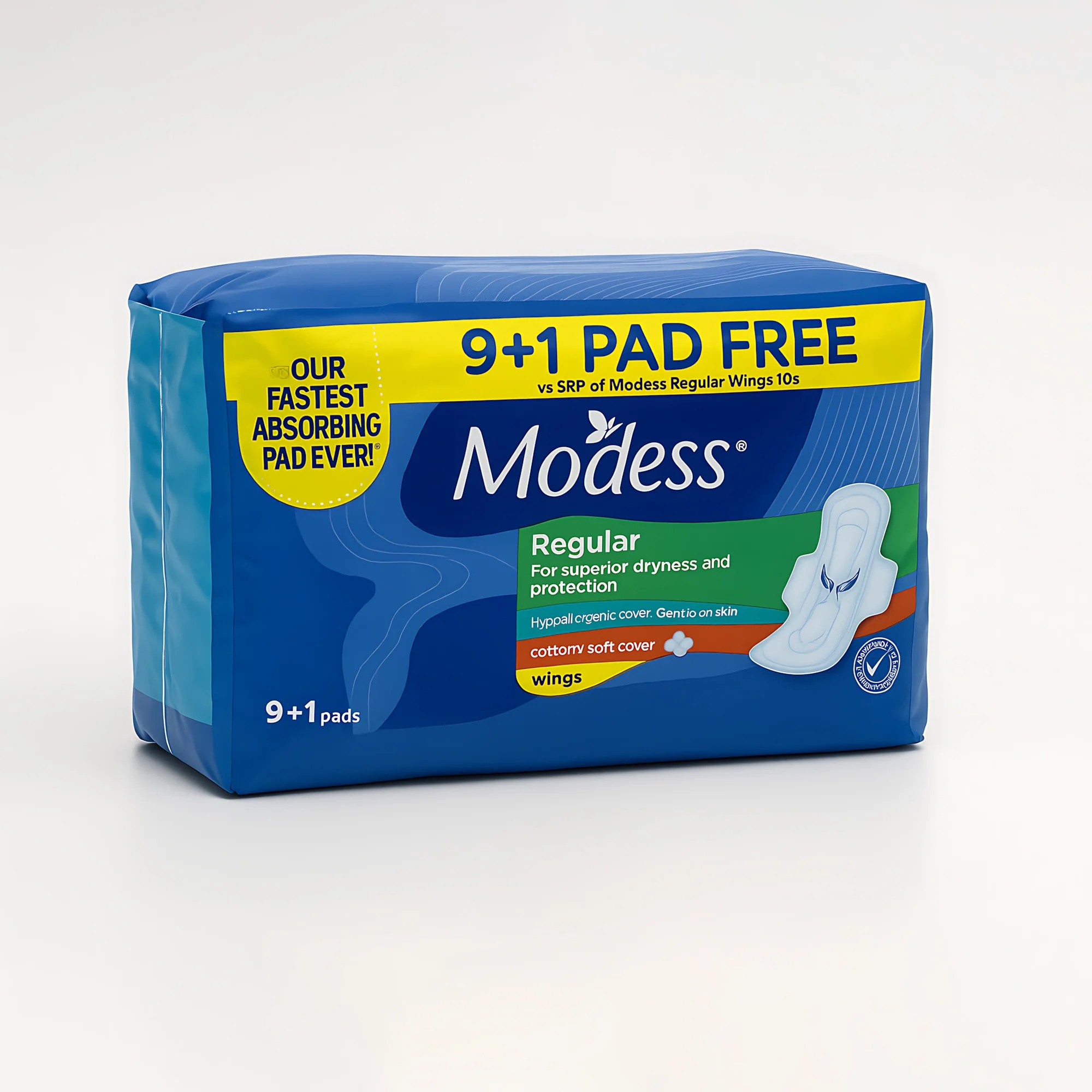 Modess Regular Sanitary Pads with Wings - 10 Pads (9+1 Free) - Image 3