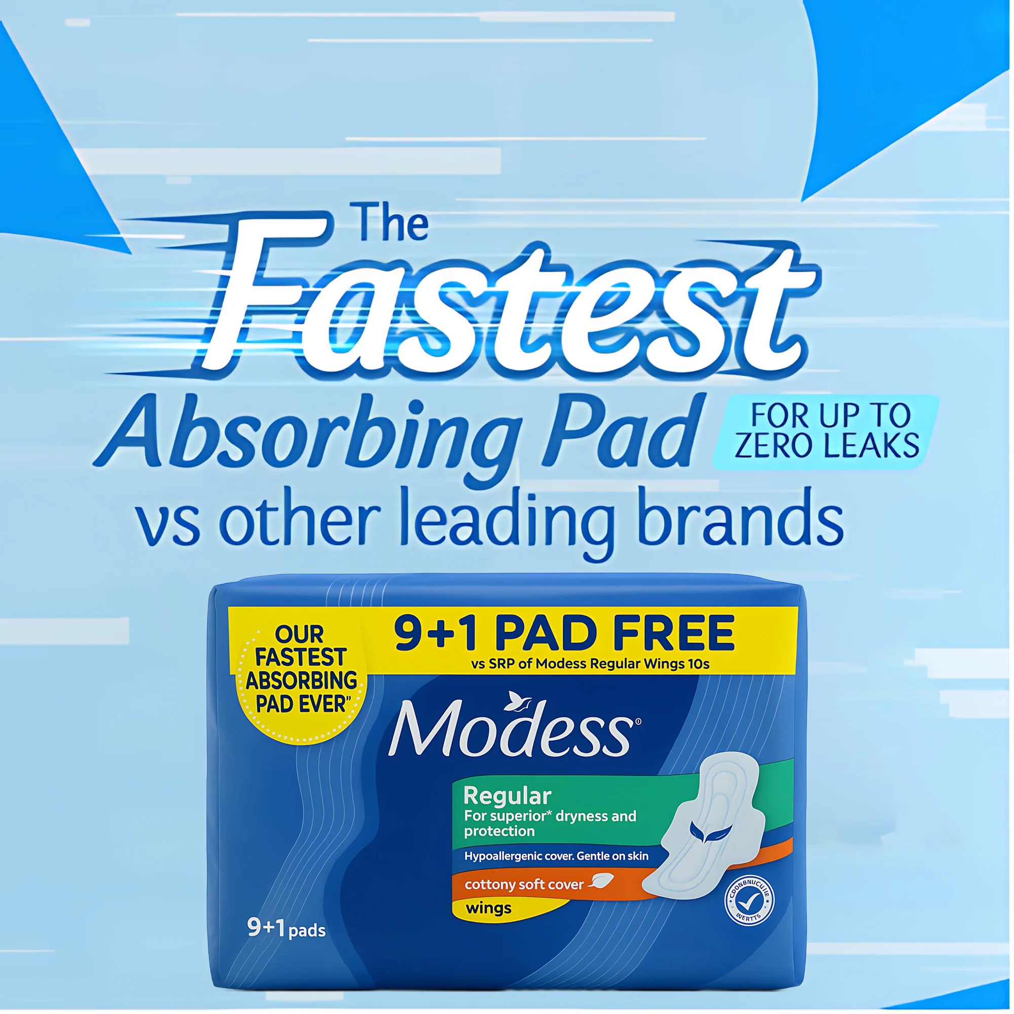 Modess Regular Sanitary Pads with Wings - 10 Pads (9+1 Free) - Image 4