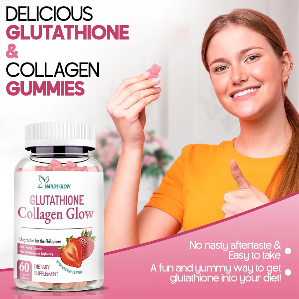Nature Glow Glutathione Collagen Glow Strawberry Gummies – 3pcs Combo Pack (60 Gummies each) - Image 10
