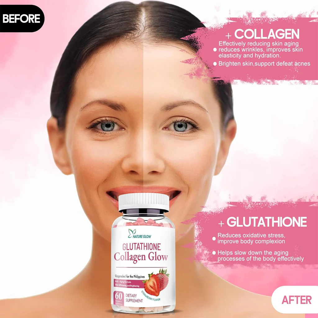 Nature Glow Glutathione Collagen Glow Strawberry Gummies – 3pcs Combo Pack (60 Gummies each) - Image 8