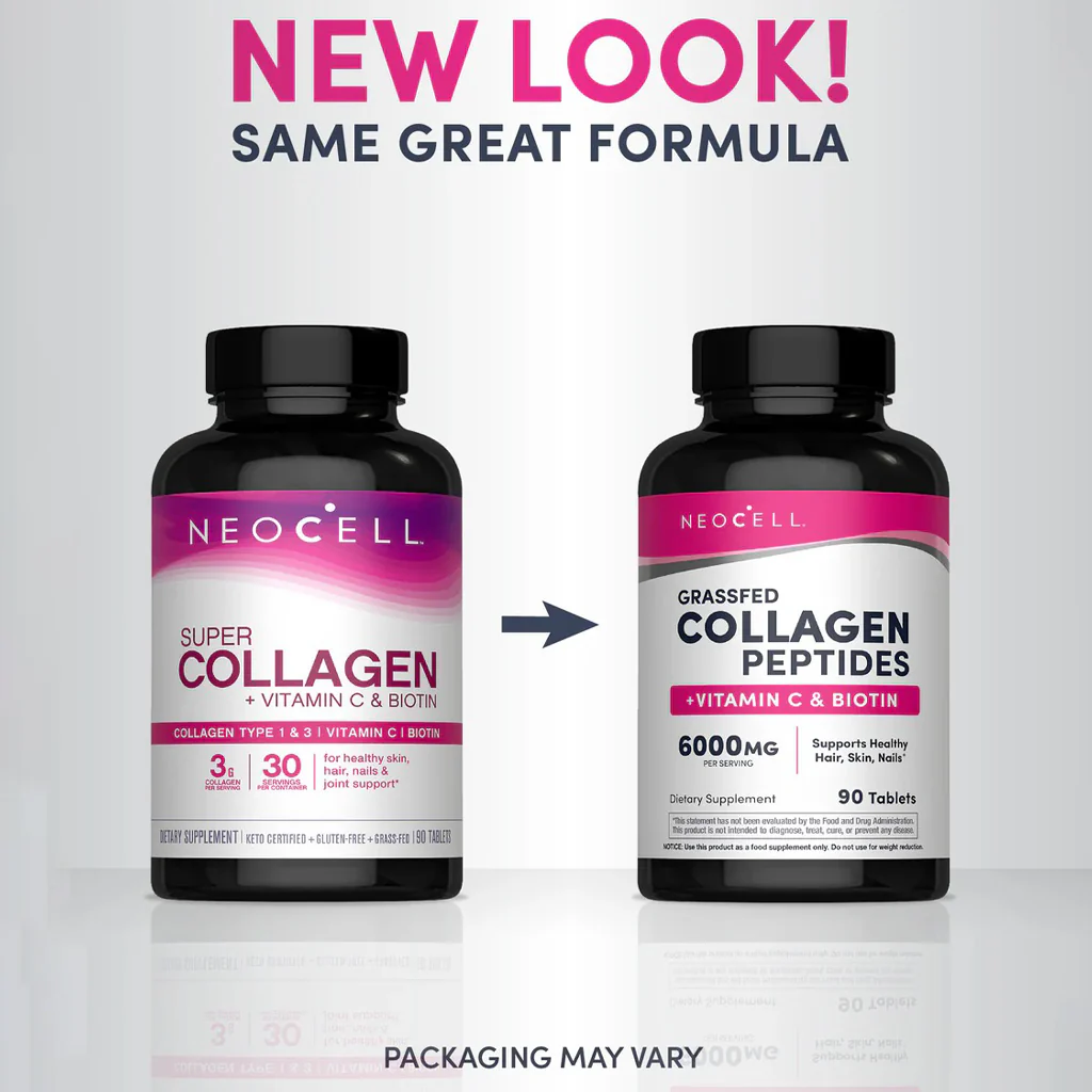 NeoCell Grassfed Collagen Peptides + Vitamin C & Biotin – 90 Tablets - Image 4