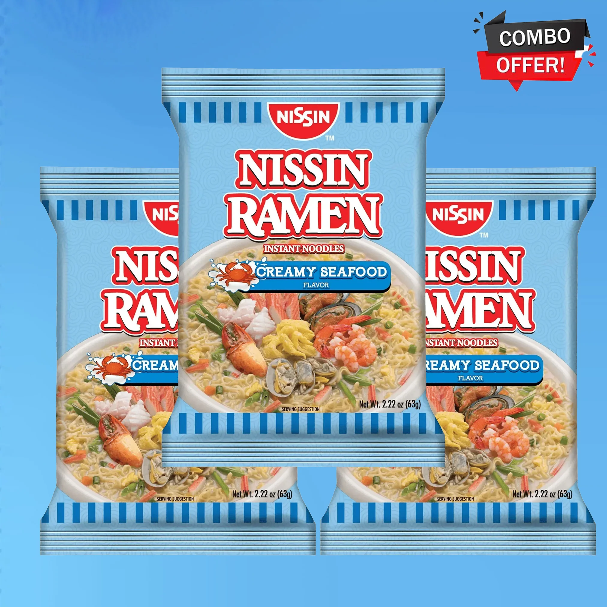 Nissin Ramen Instant Noodles Creamy Seafood – 63g (3 Pack Combo) - Image 2