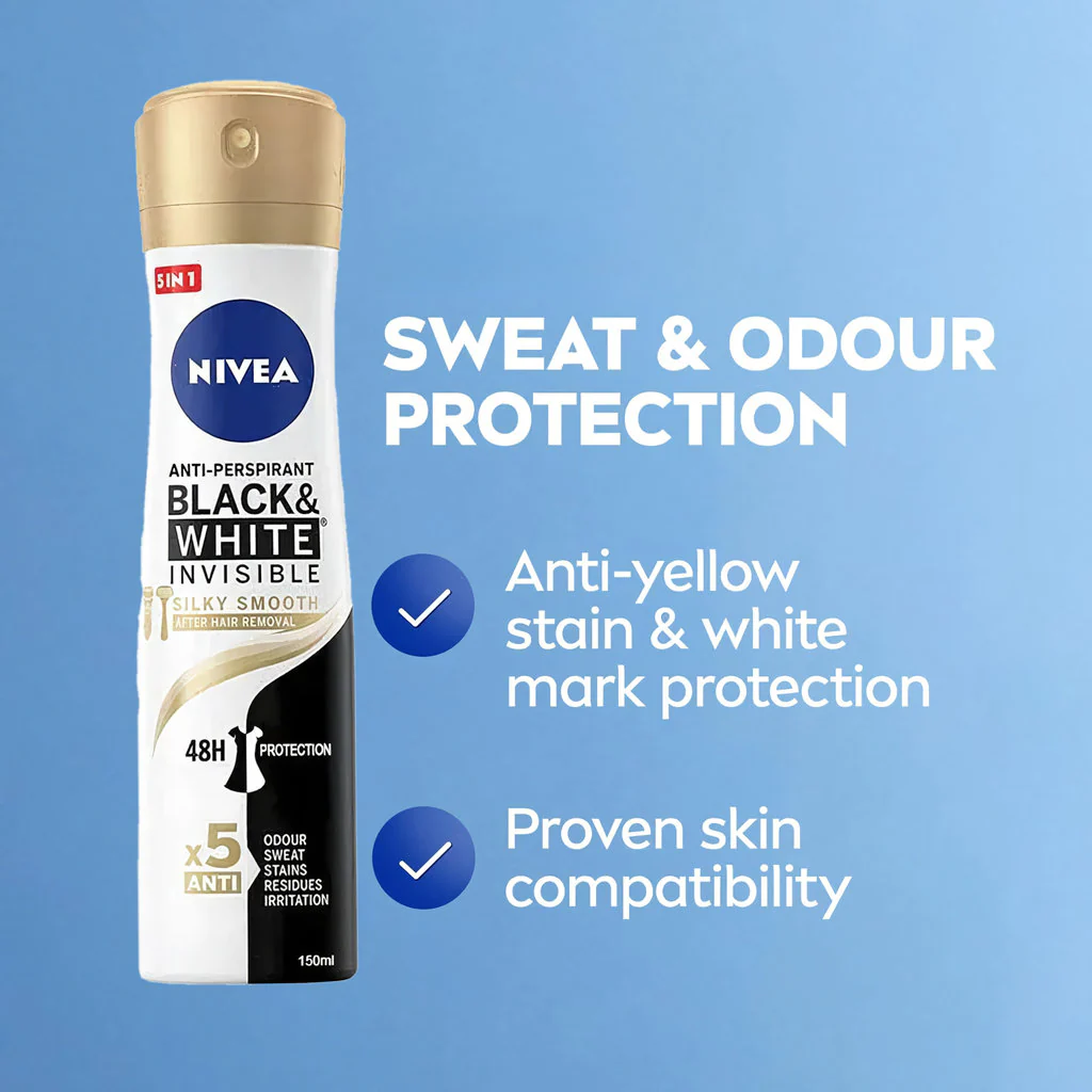 NIVEA Black & White Invisible Silky Smooth Anti-Perspirant Spray – 150ml - Image 3