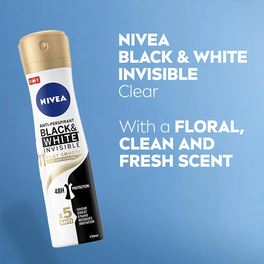 NIVEA Black & White Invisible Silky Smooth Anti-Perspirant Spray – 150ml - Image 8