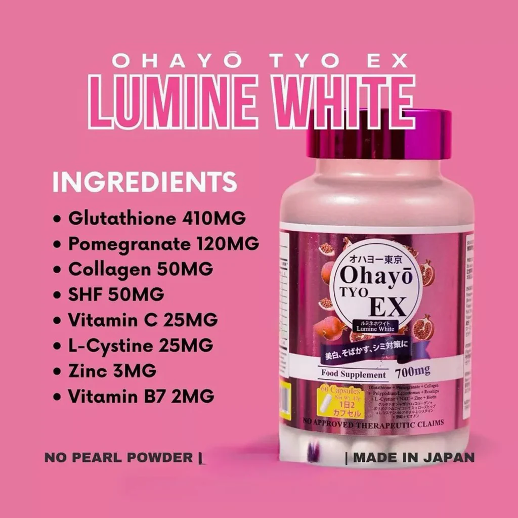 Ohayo Tyo EX Lumine White Glutathione 700mg – 60 Cap - Image 4