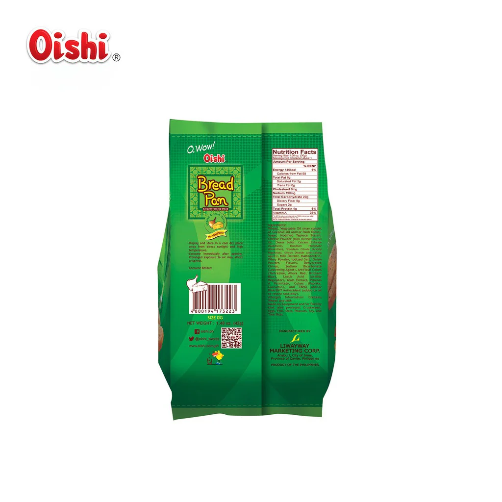 Oishi Bread Pan Toasted Bread Cheese & Onion Flavor - 42g - Image 3