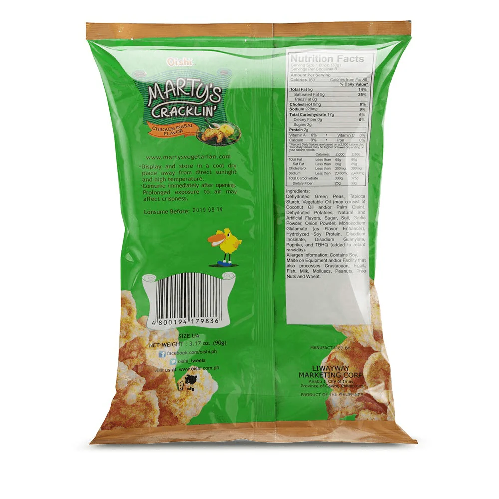 Oishi Marty’s Cracklin’ – Chicken Inasal Flavor (90g × 3pcs Combo) - Image 7
