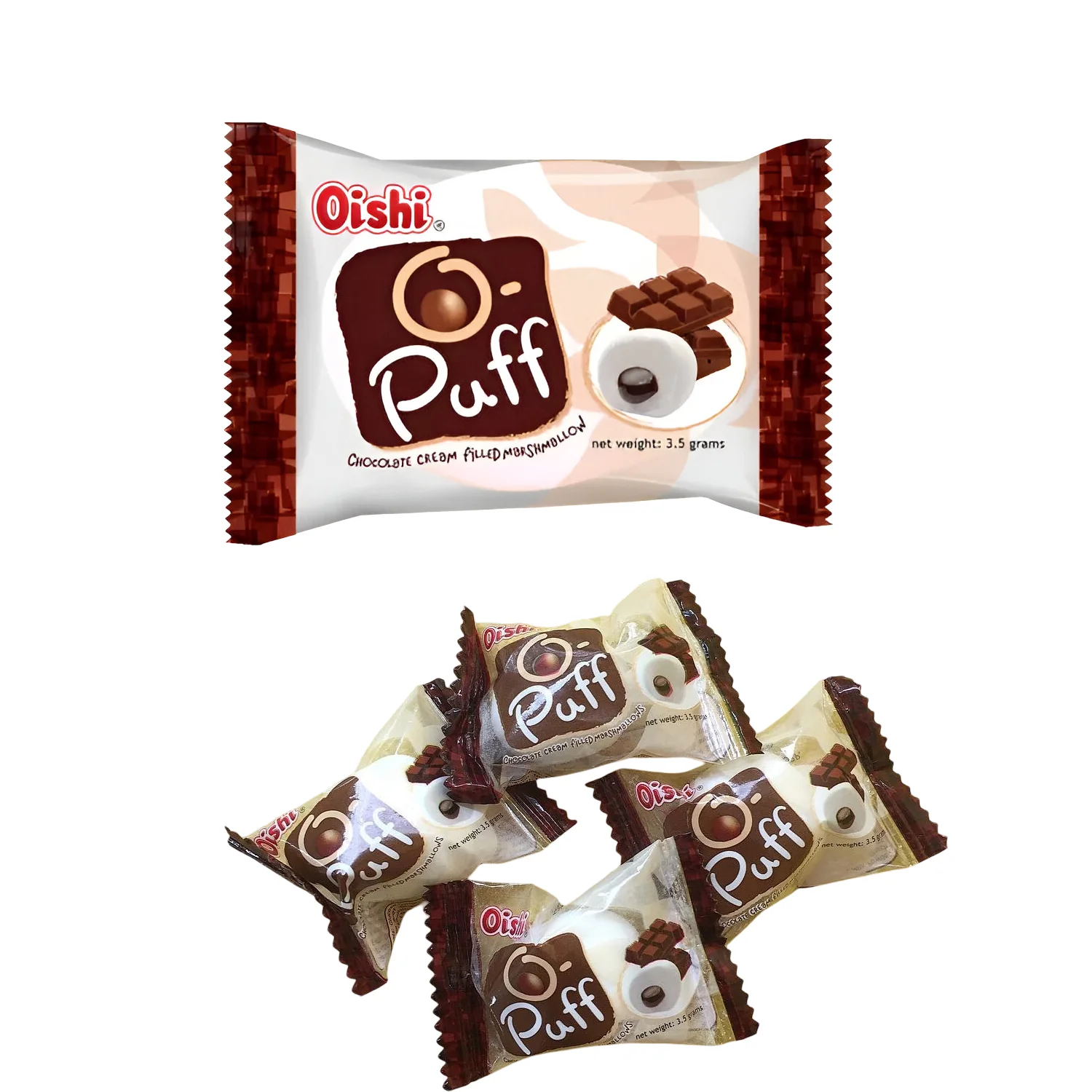 Oishi O-Puff Chocolate Cream Filled Marshmallow (24 x 3.5g – 84g) - Image 2