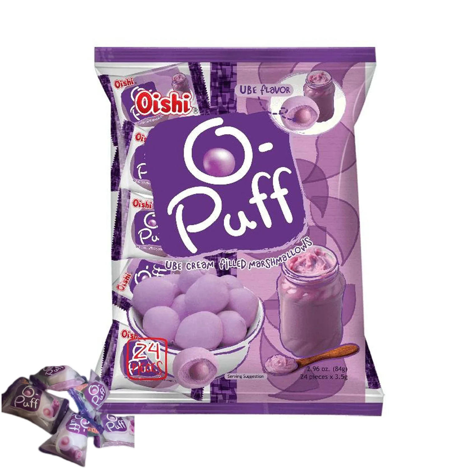 Oishi O-Puff Ube Cream Filled Marshmallow (24 x 3.5g – 84g) - Image 2