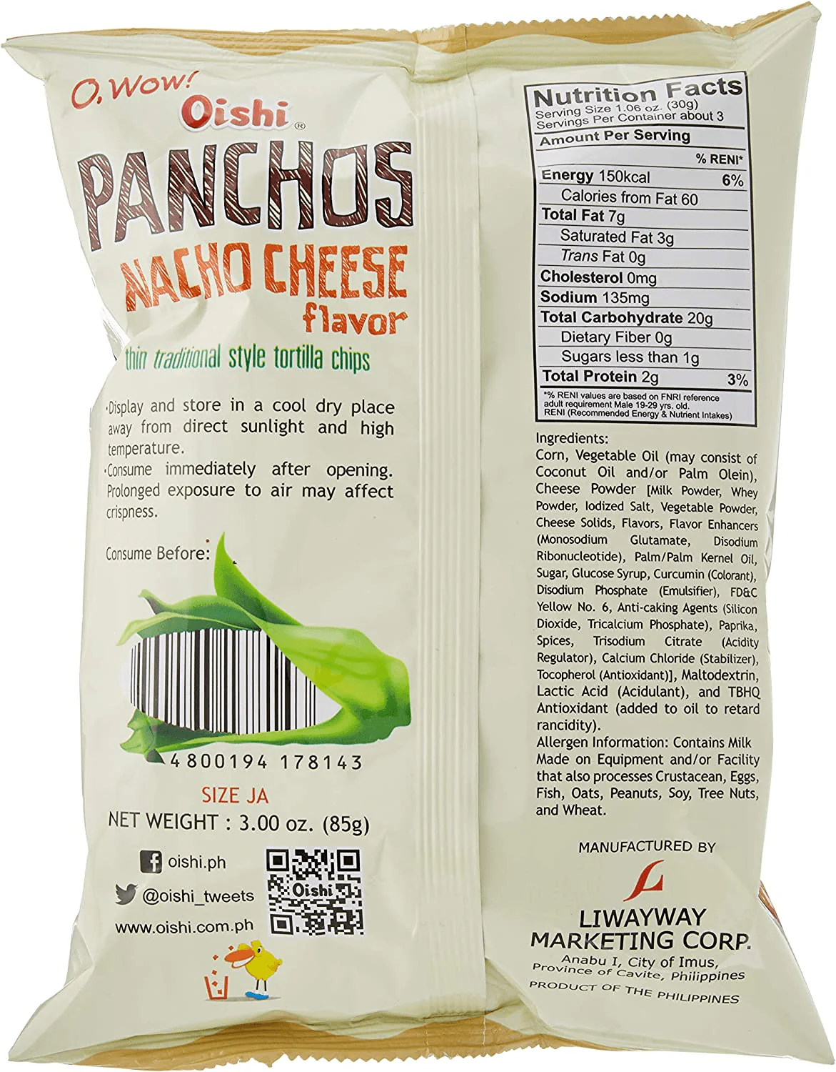 Oishi Panchos Nacho Cheese Flavor - 85g - Image 4
