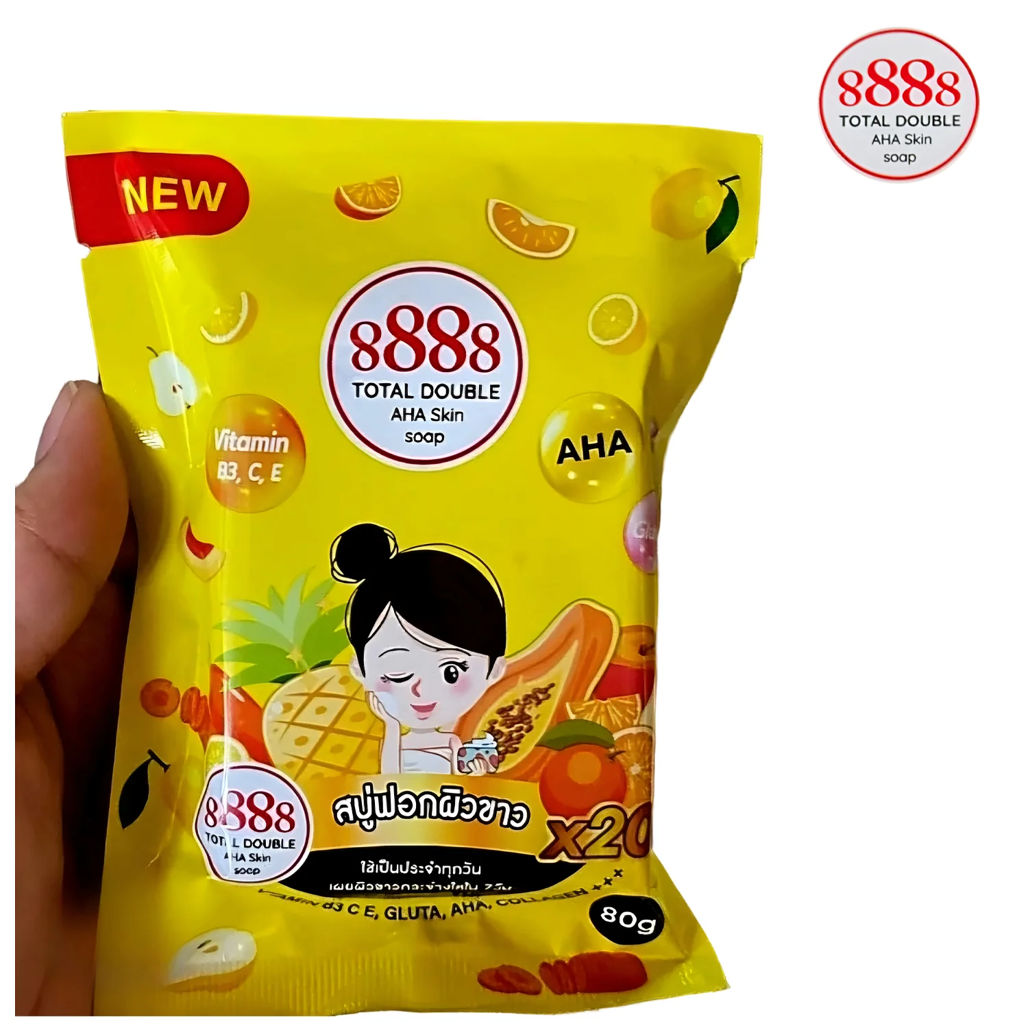 Original 8888 Total Double Whitening AHA Skin Soap - 80g - Image 2