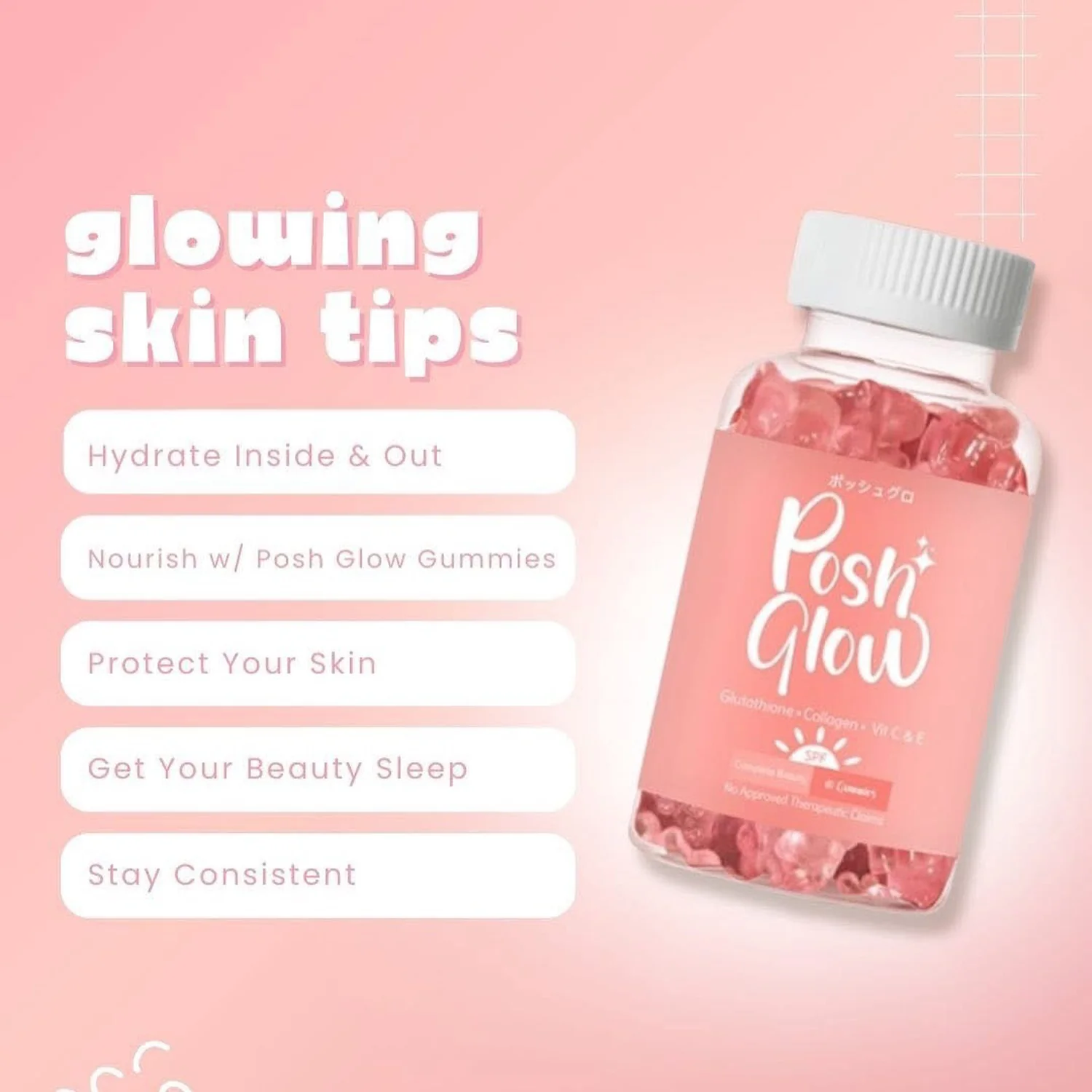 Posh Glow All-In-One Beauty Gummy – Lychee Flavor - Image 4