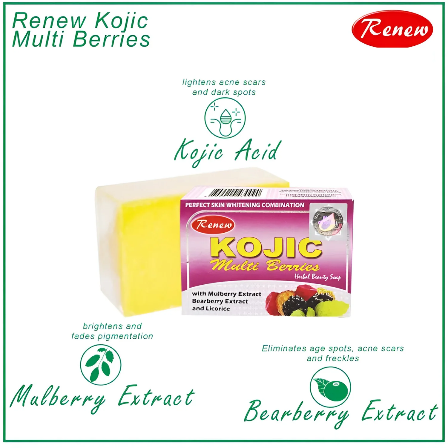 Renew Kojic Multi Berries Herbal Beauty Soap - 135g - Image 7
