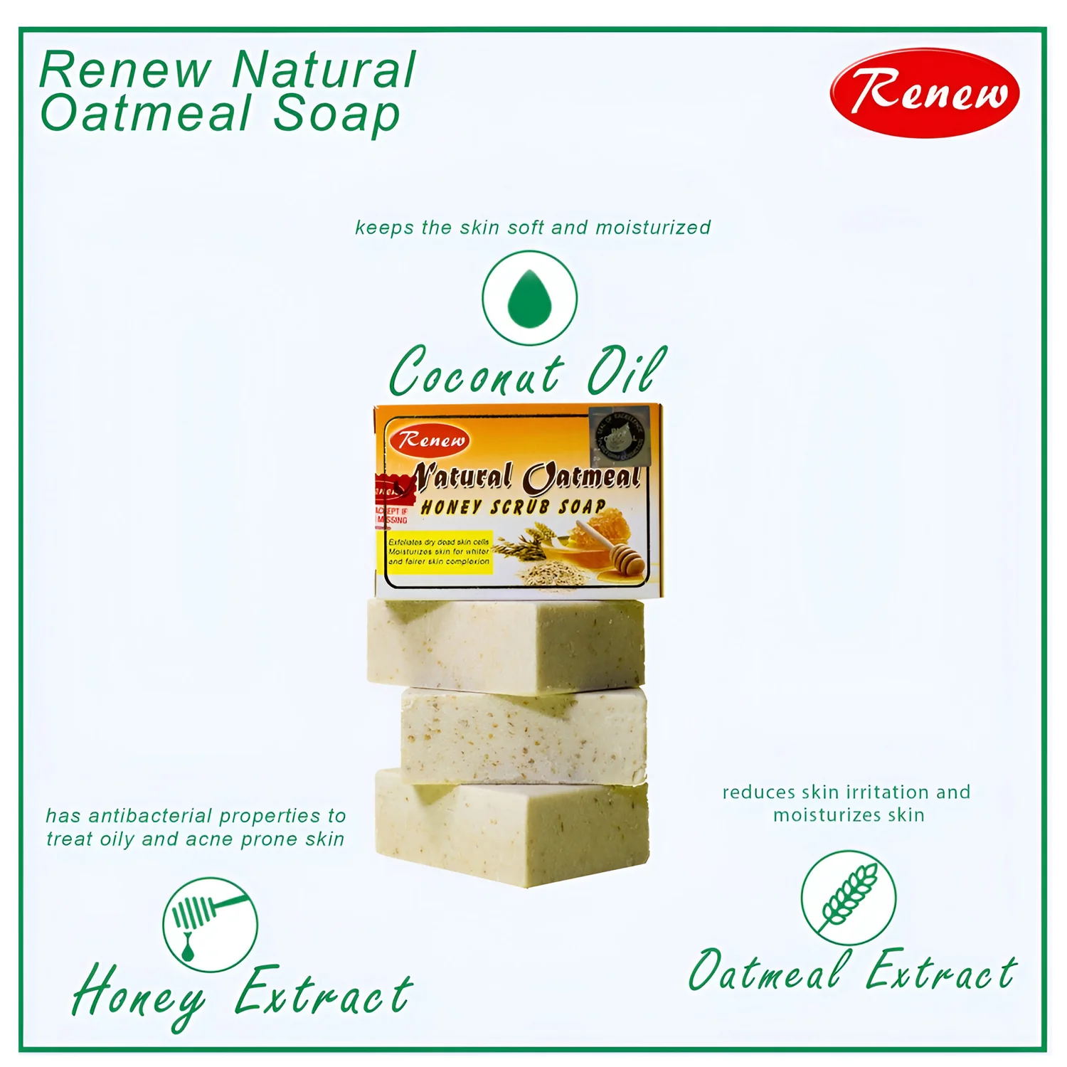 Renew Natural Oatmeal Honey Scrub Soap -135g - Image 4