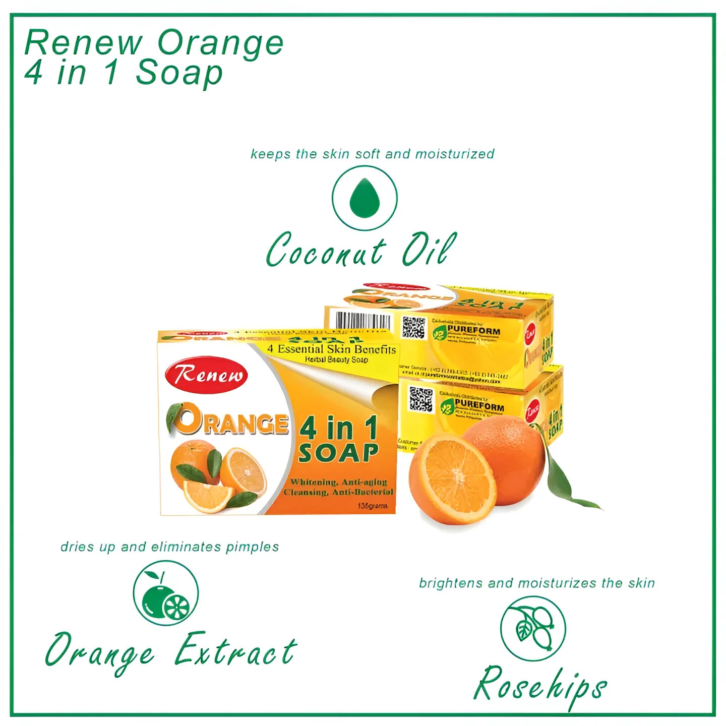Renew Orange 4 in 1 Soap (Whitening Anti-aging Cleansing & Anti-Bacterial) - 135g - Image 3