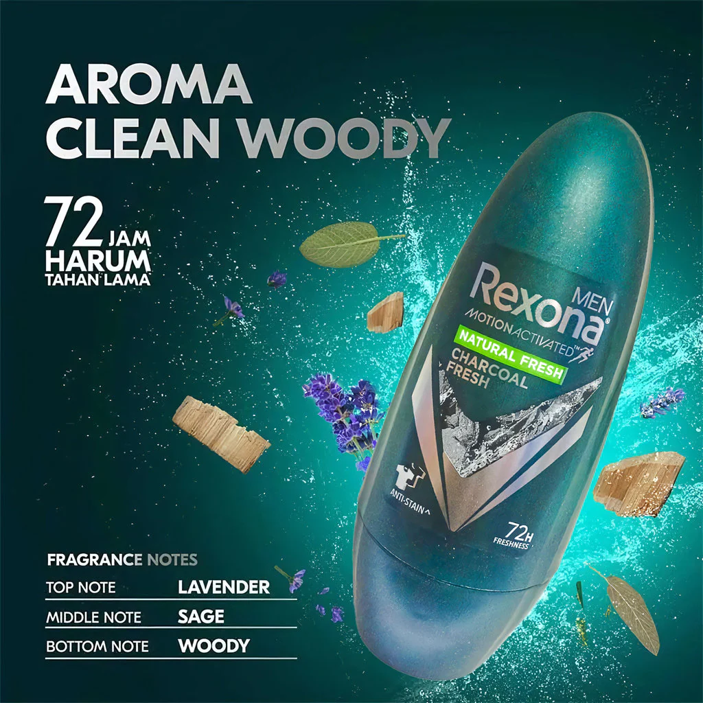 REXONA Men Anti-Perspirant Roll On – Natural Fresh Charcoal Fresh 45ml - Image 3