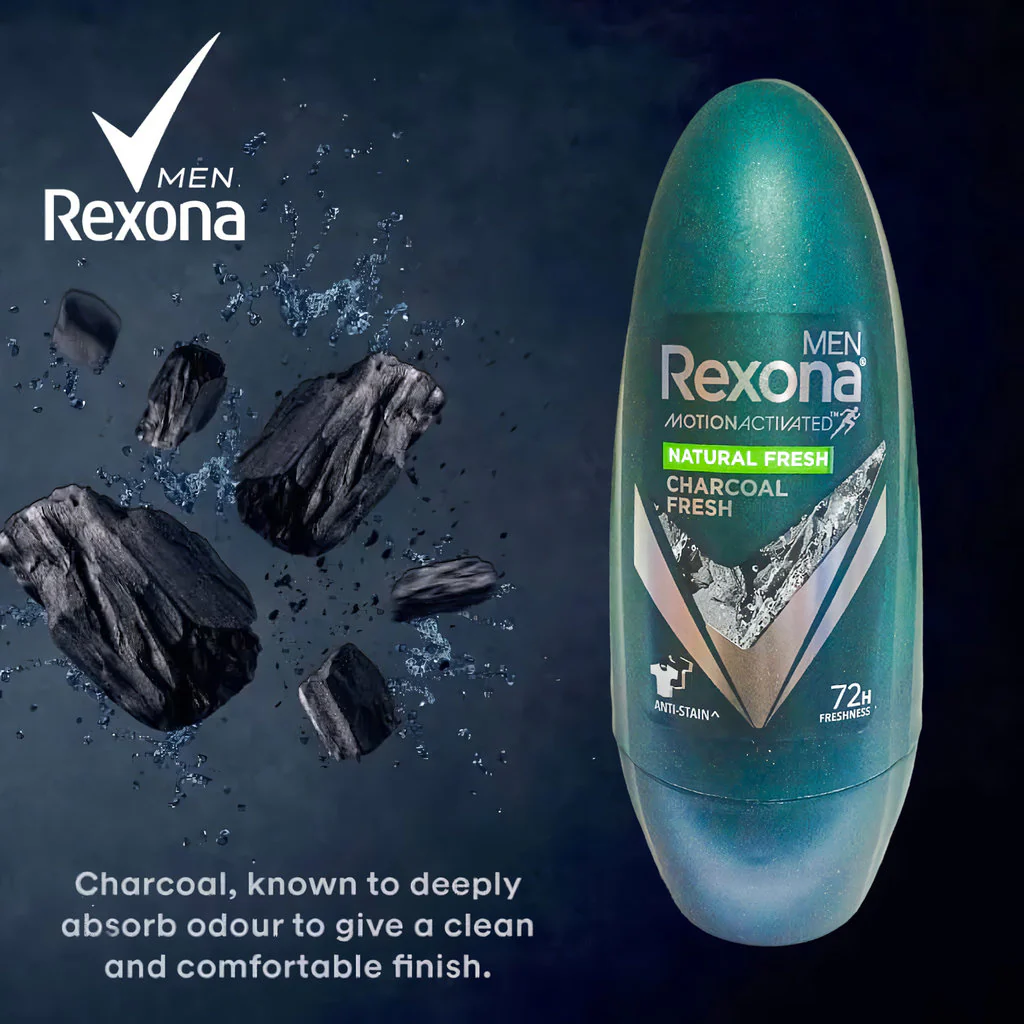 REXONA Men Anti-Perspirant Roll On – Natural Fresh Charcoal Fresh 45ml - Image 5