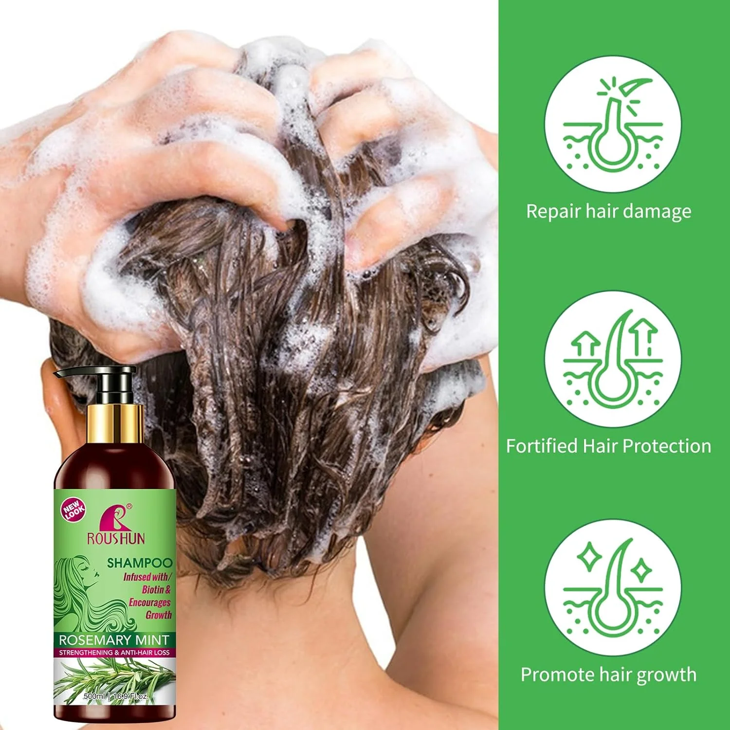 Roushun Rosemary Mint Hair Shampoo & Hair Oil - 500ml + 100ml (Combo) - Image 3