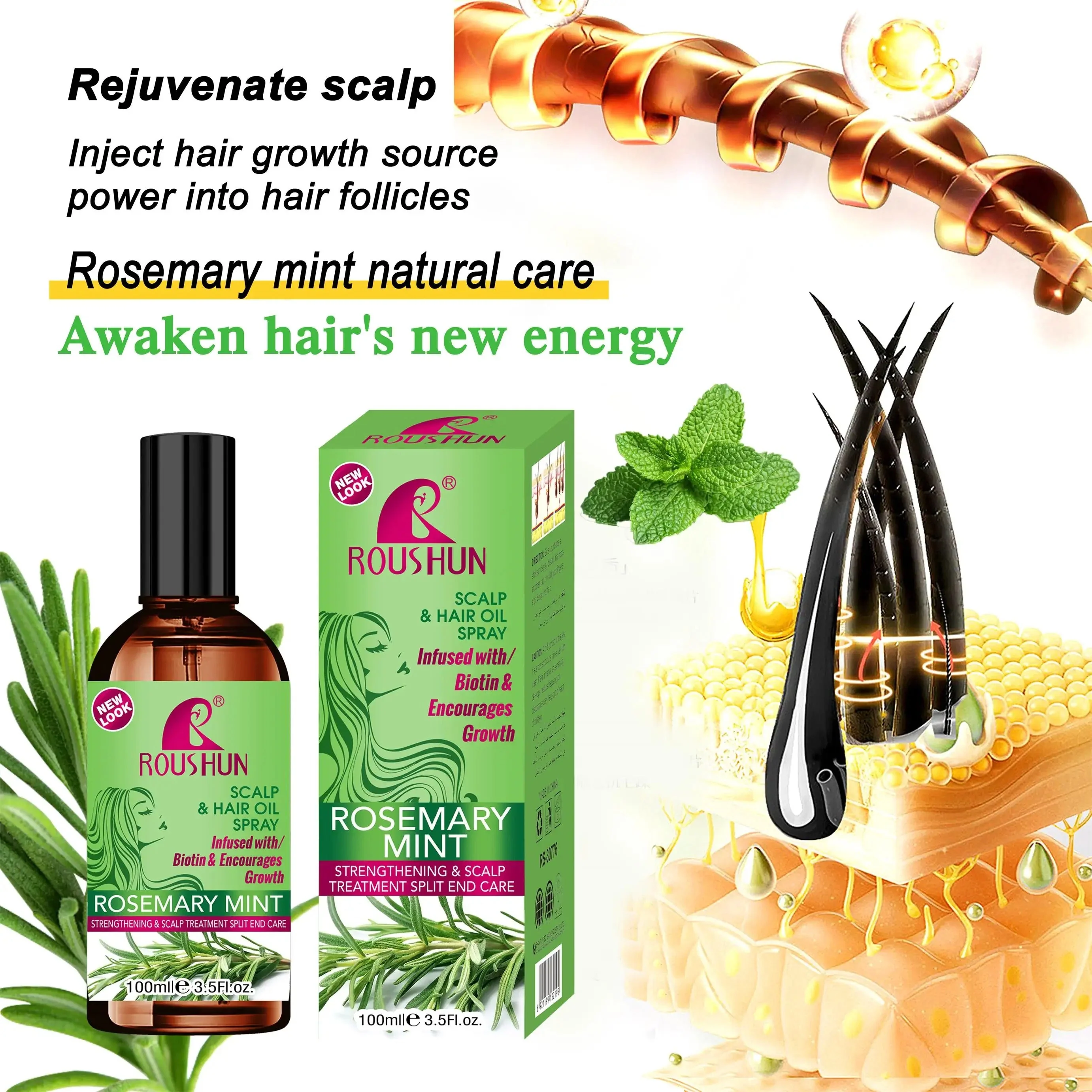 Roushun Rosemary Mint Hair Shampoo & Hair Oil - 500ml + 100ml (Combo) - Image 4