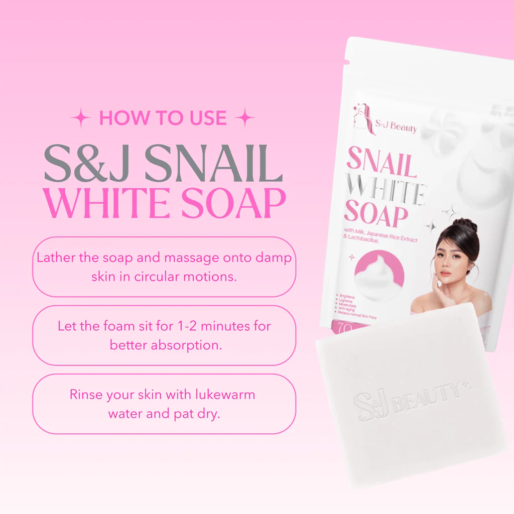 S&J Beauty Snail White Soap - 70g x 5 Bars (Total 350g) - Image 2