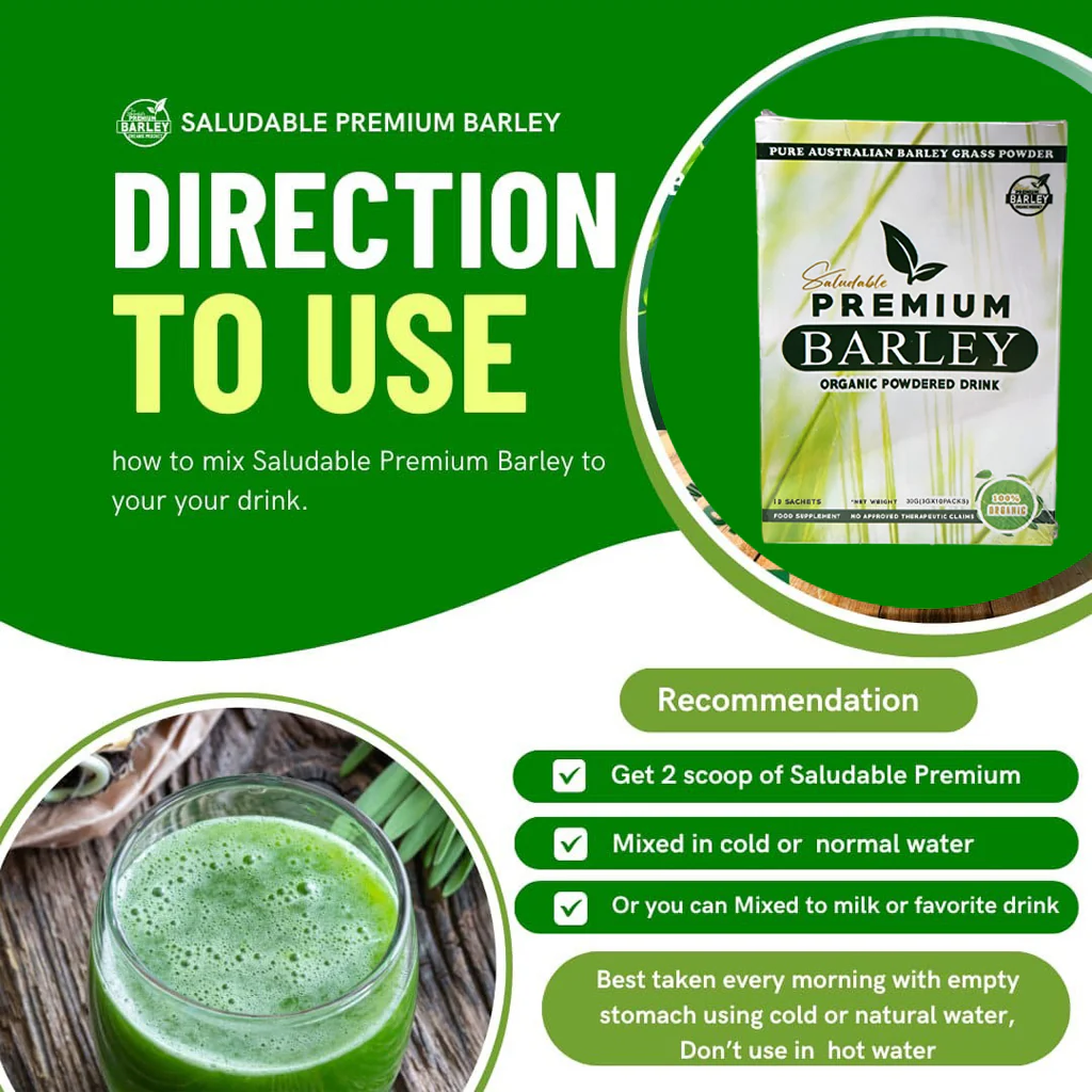 Saludable Premium Barley – Organic Powdered Drink (3g x 10 Sachets) - Image 4