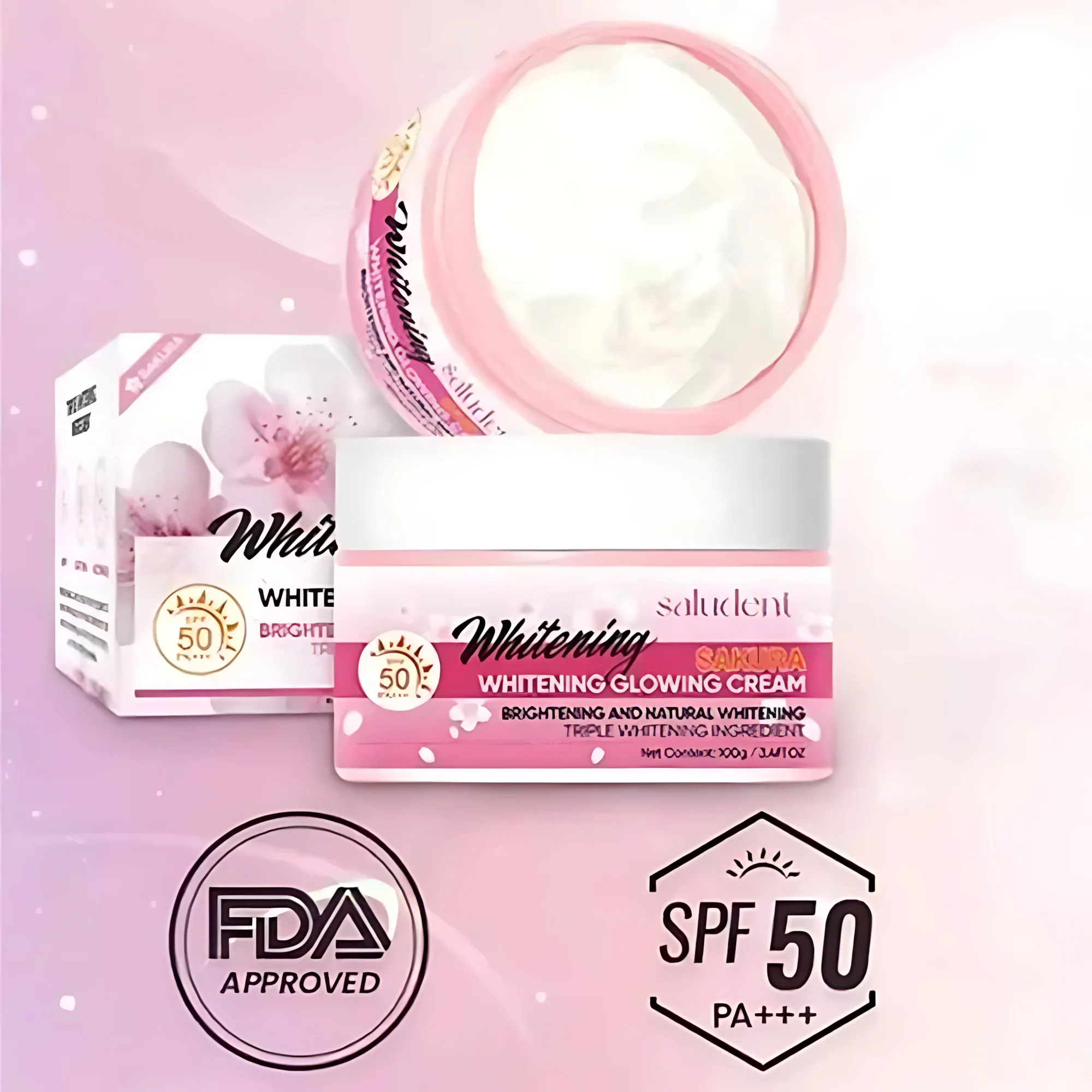 Saludent Brightening Sakura Brightening Glowing Cream SPF50 PA+++ – 100g - Image 2