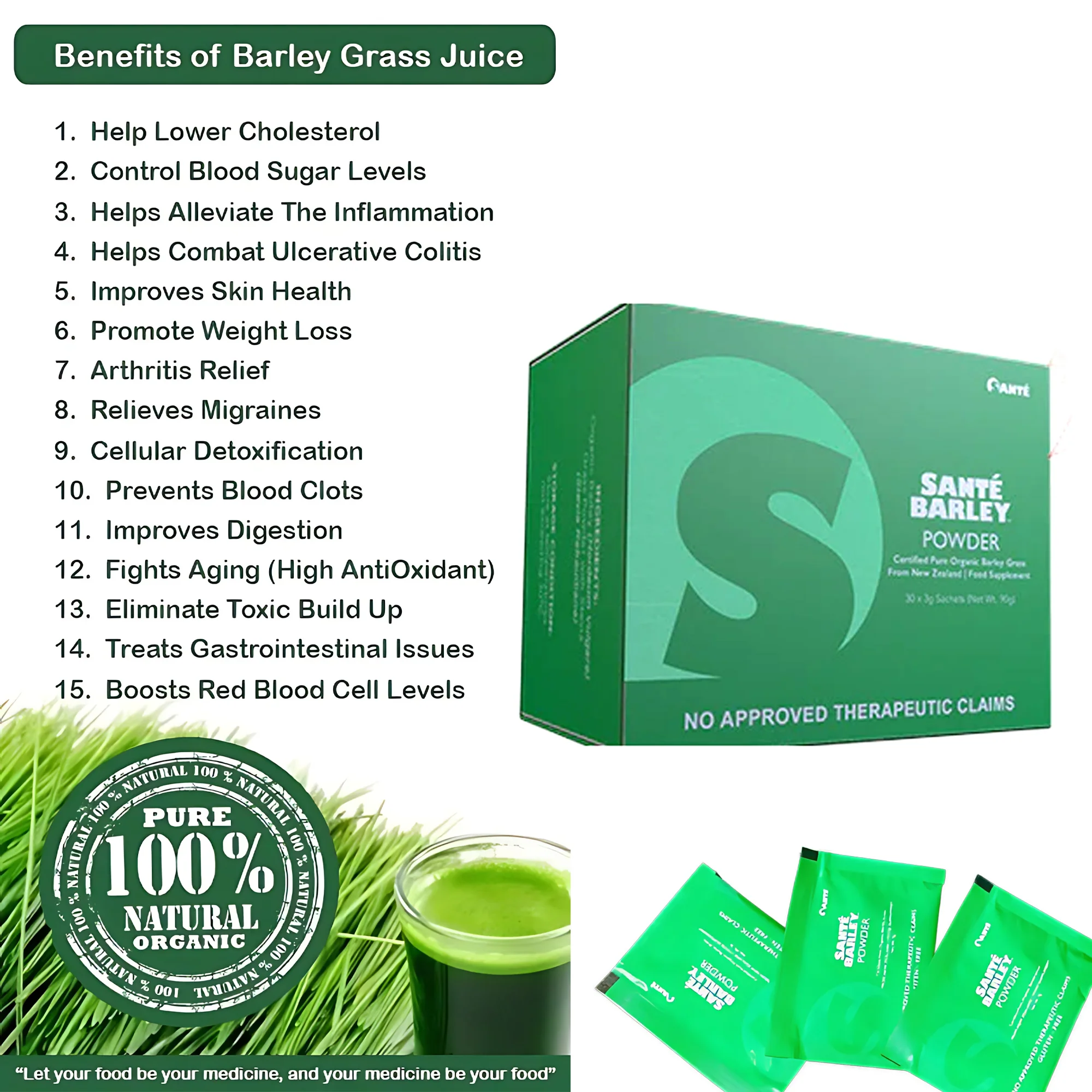 Santé Barley Powder with Stevia – 3g x 30 Sachets (90g Total) - Image 4