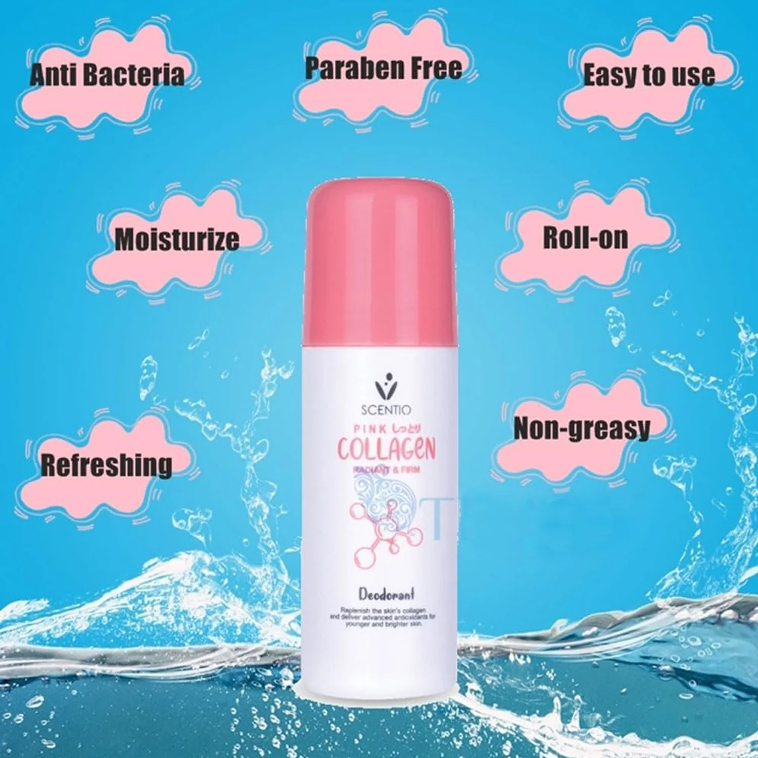 Scentio Pink Collagen Radiant & Firm Deodorant Roll-On – 50ml - Image 5