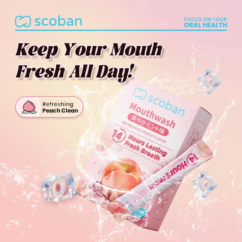 Scoban Mouthwash Refreshing Peach Flavor - 10ml × 20 Packs - Image 2