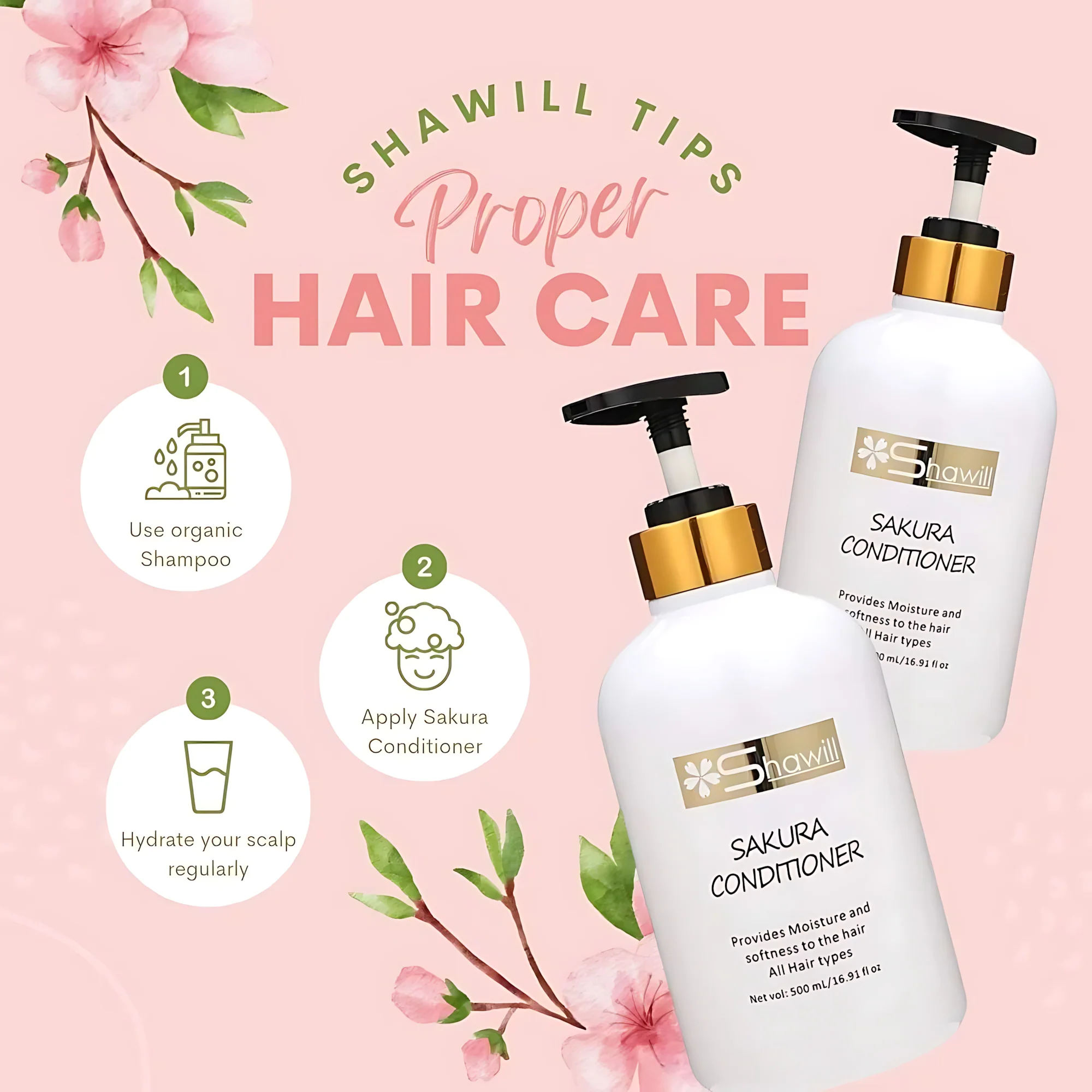 Shawill Sakura Conditioner – Moisture & Softness for All Hair Types (500ml) - Image 7