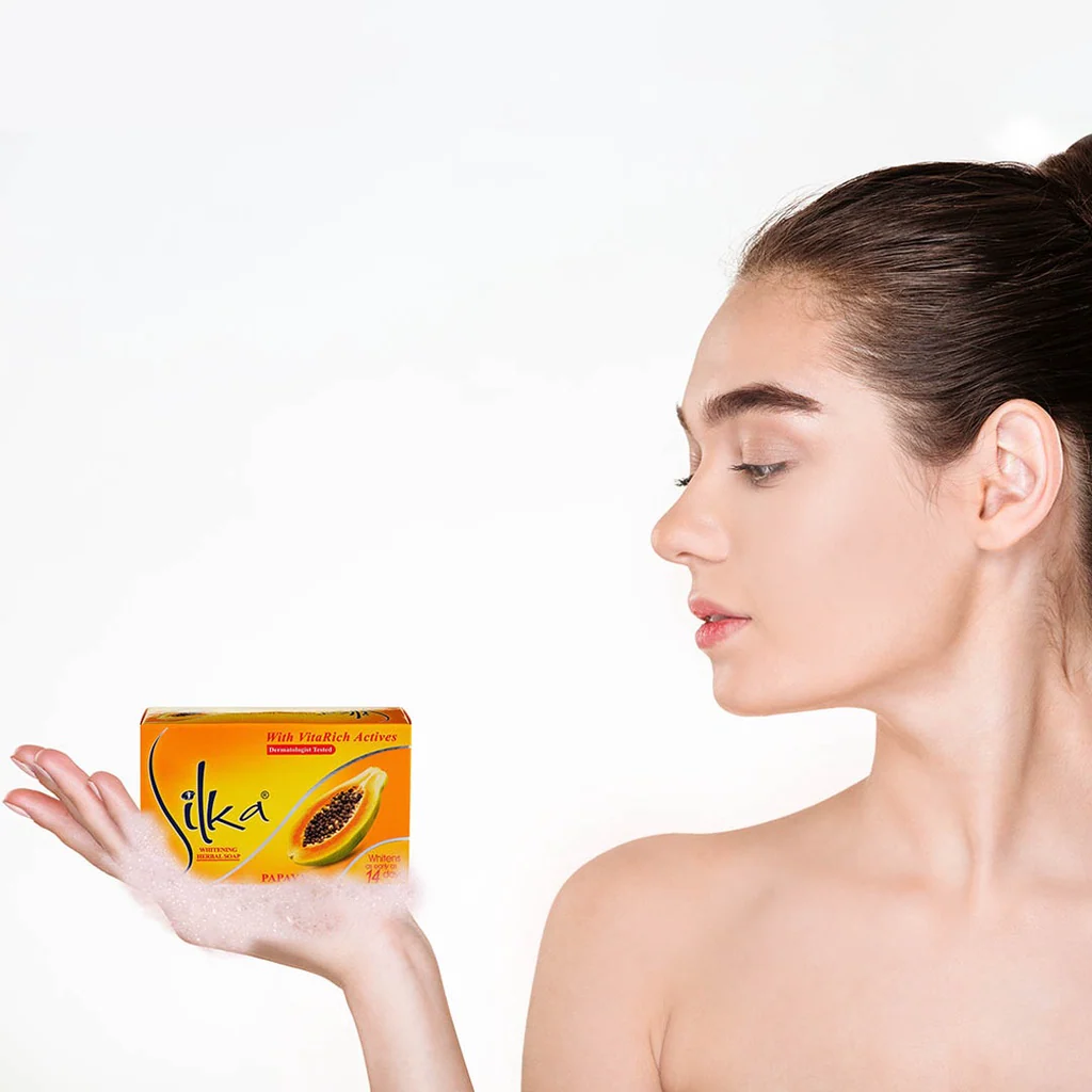 Silka Skin Whitening Soap Papaya 135gm - Image 3