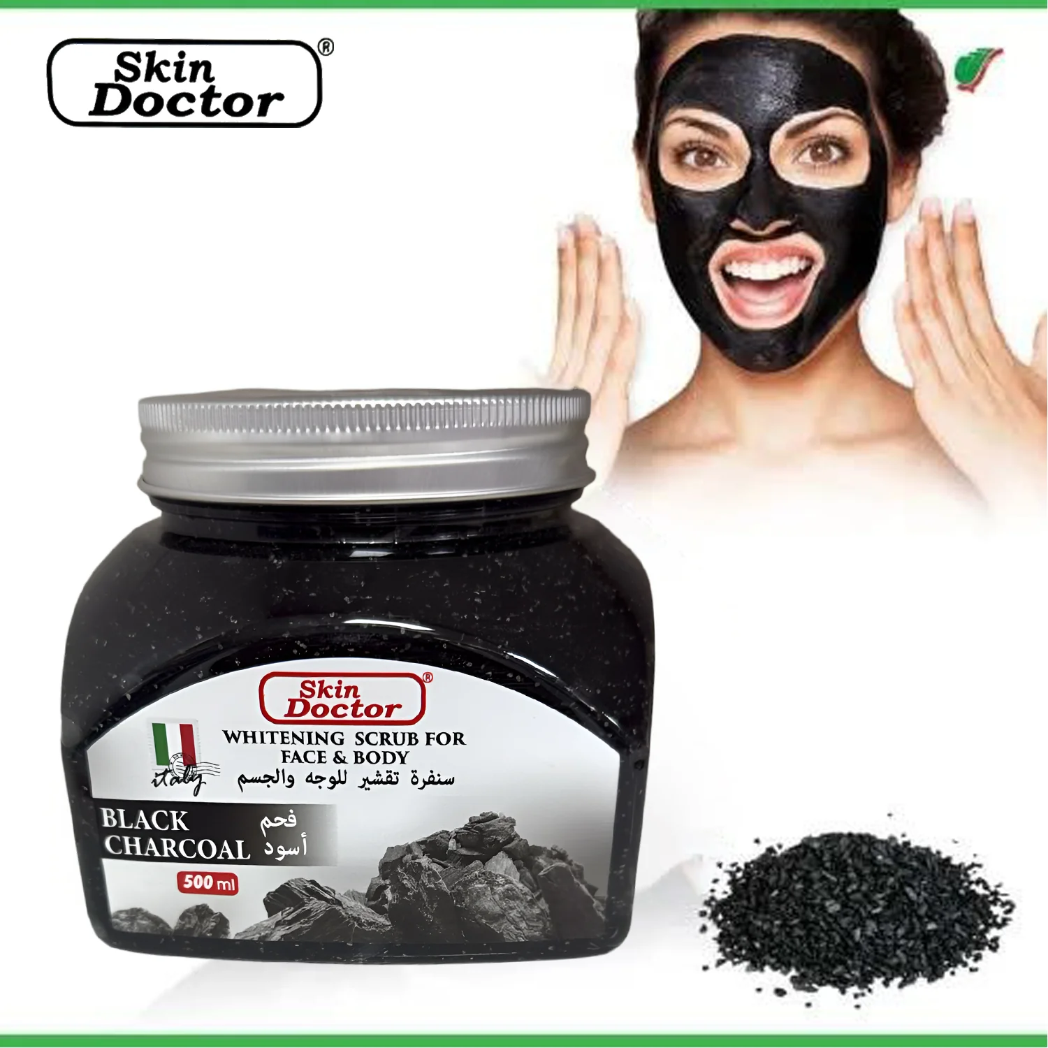 Skin Doctor Face & Body Whitening Scrub – Black Charcoal 500ml - Image 3
