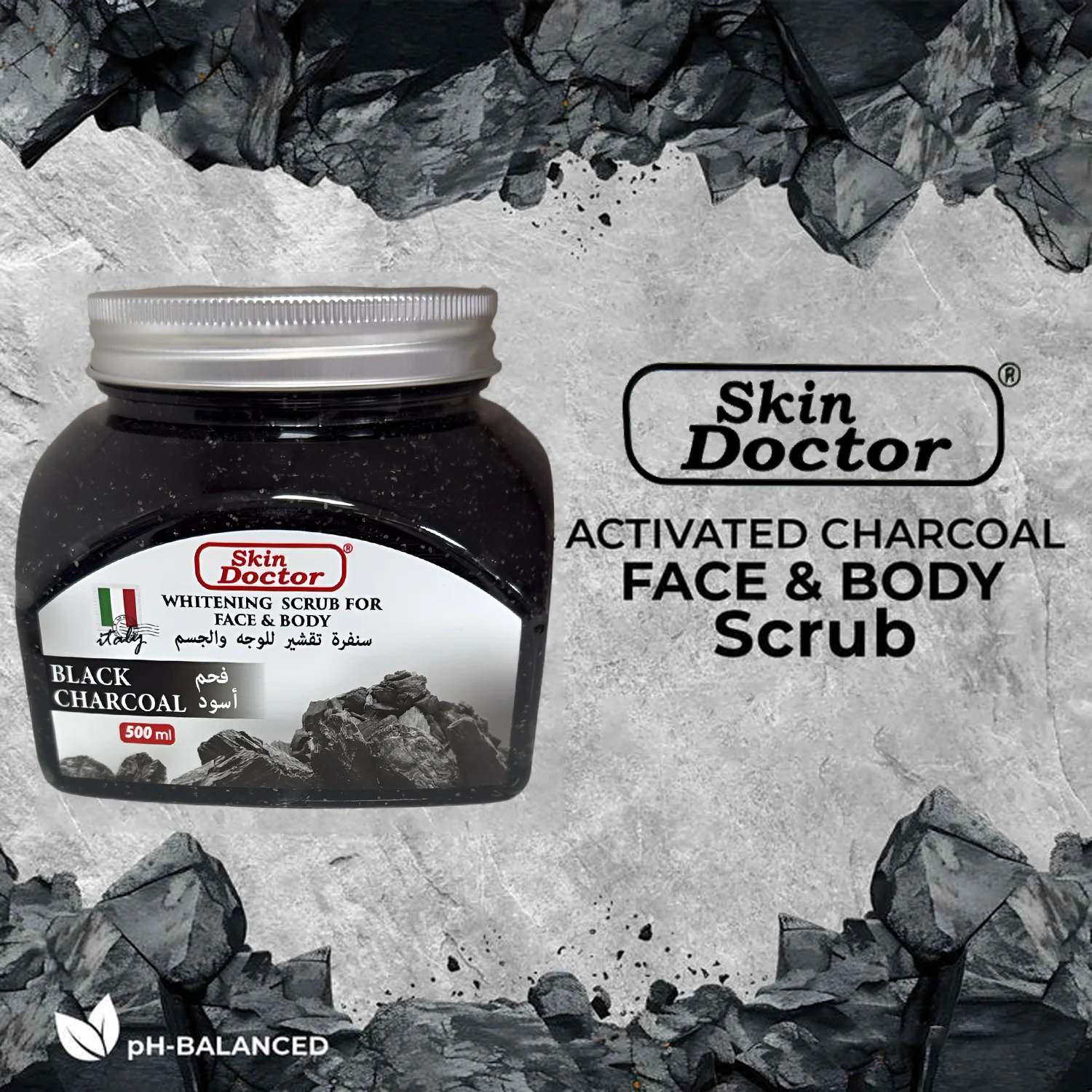 Skin Doctor Face & Body Whitening Scrub – Black Charcoal 500ml - Image 4