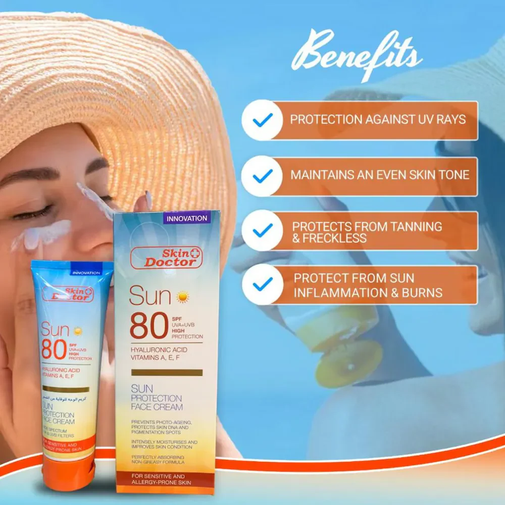 Skin Doctor Sun Spf 80 Hyaluronic Acid Vitamins A,E,F Sun Protection Face Cream -125ml - Image 5