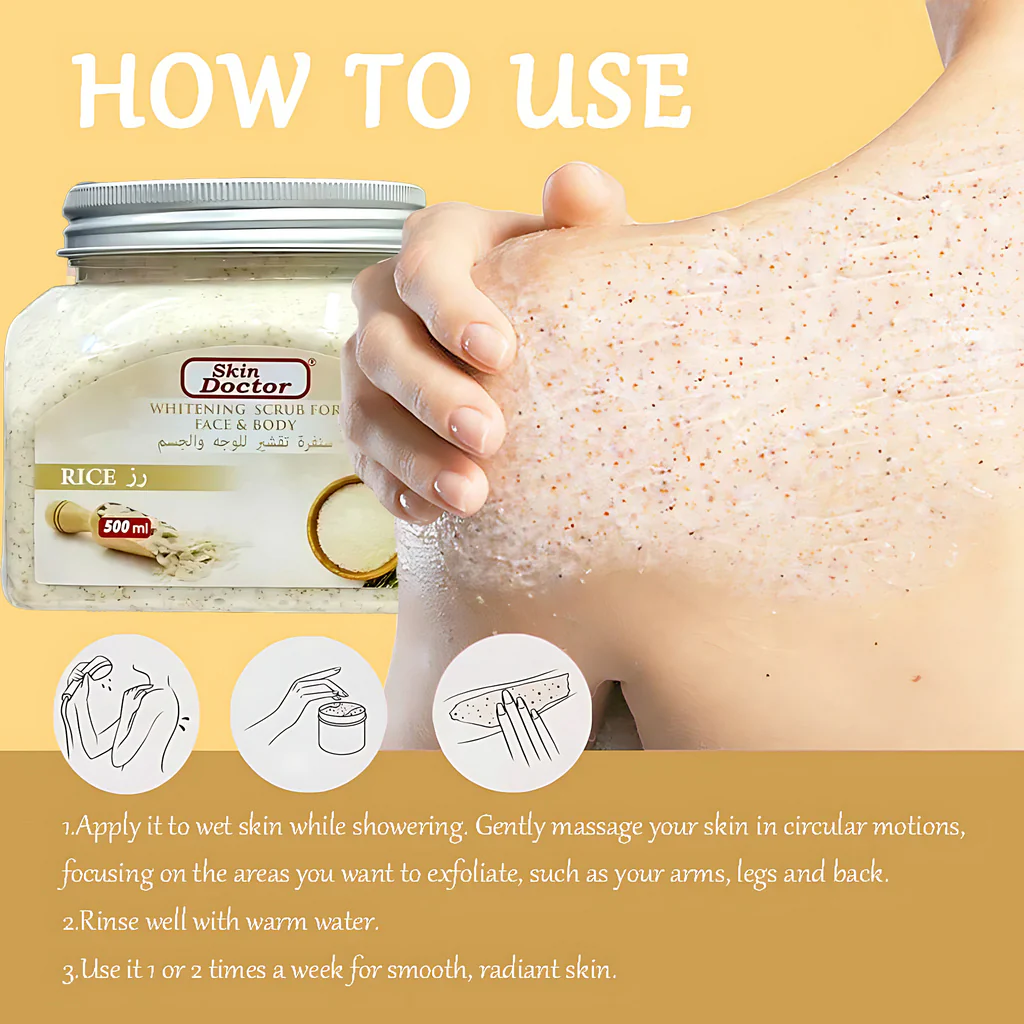 Skin Doctor Whitening Scrub for Face & Body – Rice (500ml) - Image 2