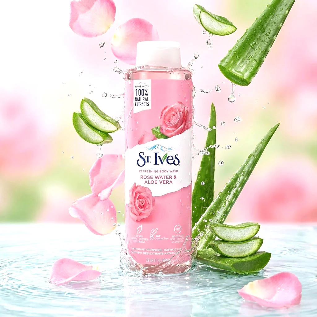St. Ives Refreshing Body Wash – Rose Water & Aloe Vera (650ml) - Image 2