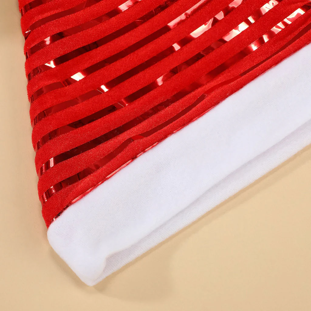 Striped Santa Hat – Red & Silver Plush Christmas Hat - Image 6
