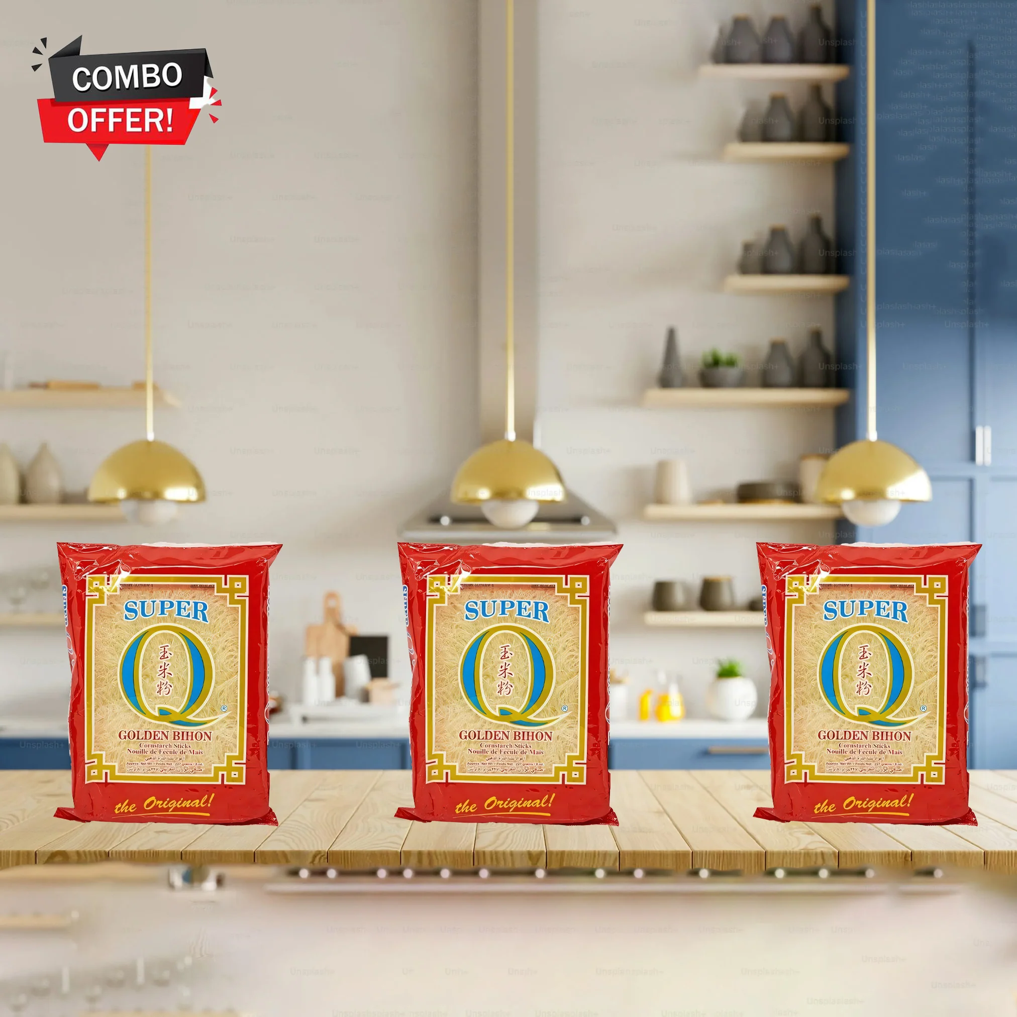 Super Q Golden Bihon (Cornstarch Sticks) – 500g x 3 Combo Pack - Image 2