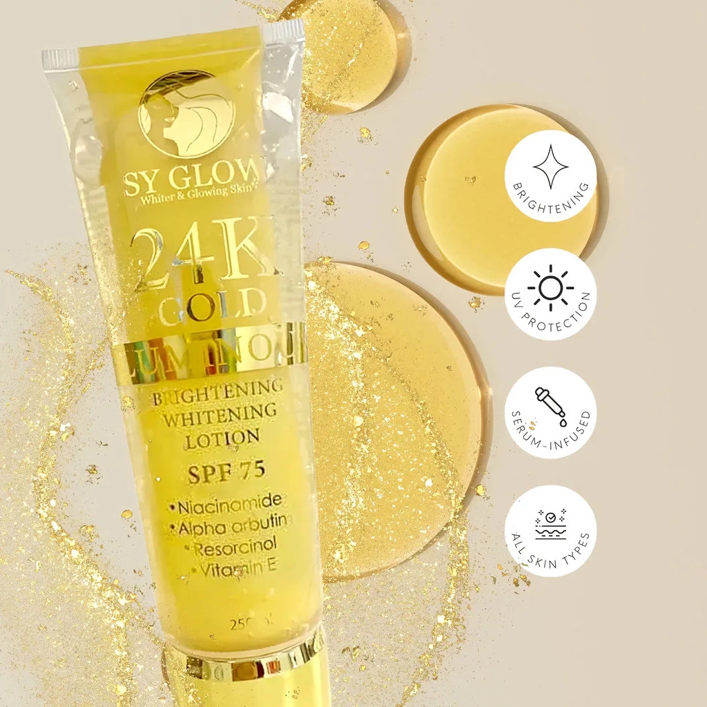 SY Glow Whitening Beauty – 24K Gold Luminous Lotion SPF 75 (250ml) - Image 5
