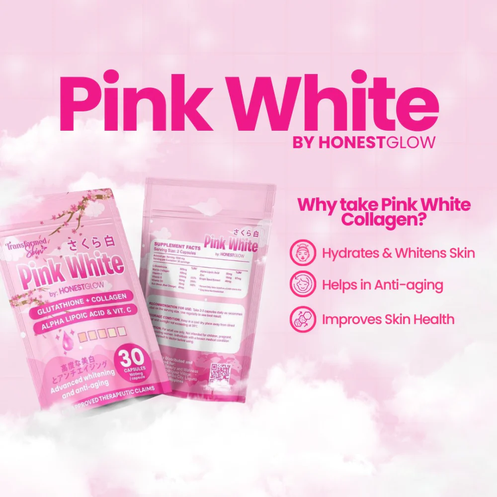 Transformed Skin Honest Glow Pink White Glutathione + Collagen 30 Capsules - Image 2